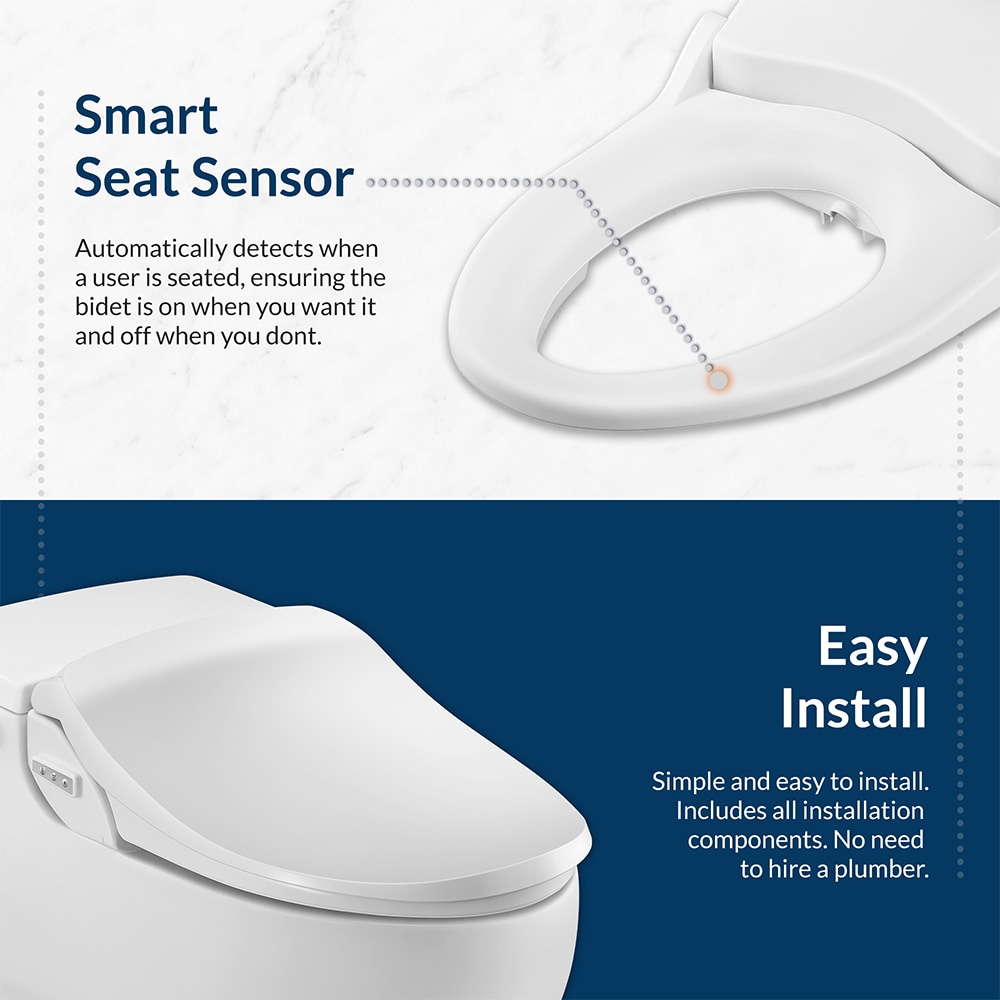 Asiento de Bidet Redondo de Plástico Blanco con Cierre Suave y Calentador - Bio Bidet Slim Two
