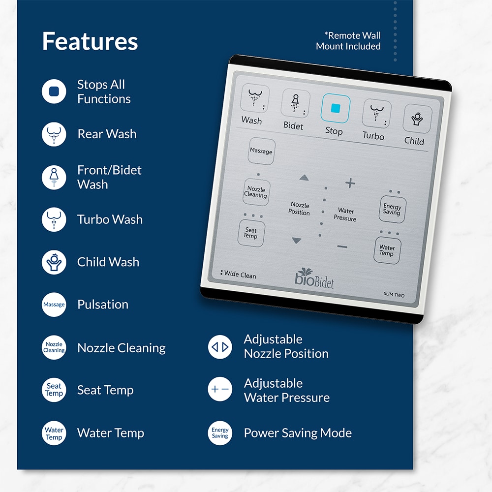 Asiento de Bidet Redondo de Plástico Blanco con Cierre Suave y Calentador - Bio Bidet Slim Two