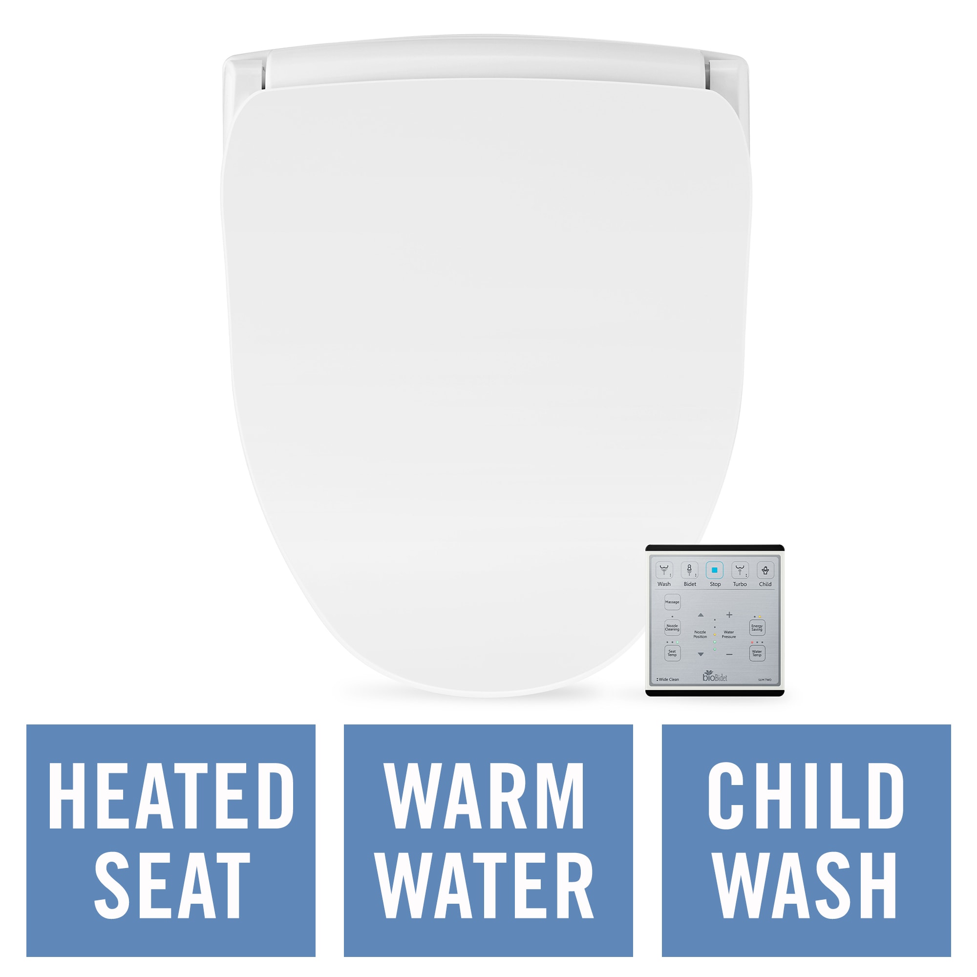 Asiento de Bidet Redondo de Plástico Blanco con Cierre Suave y Calentador - Bio Bidet Slim Two