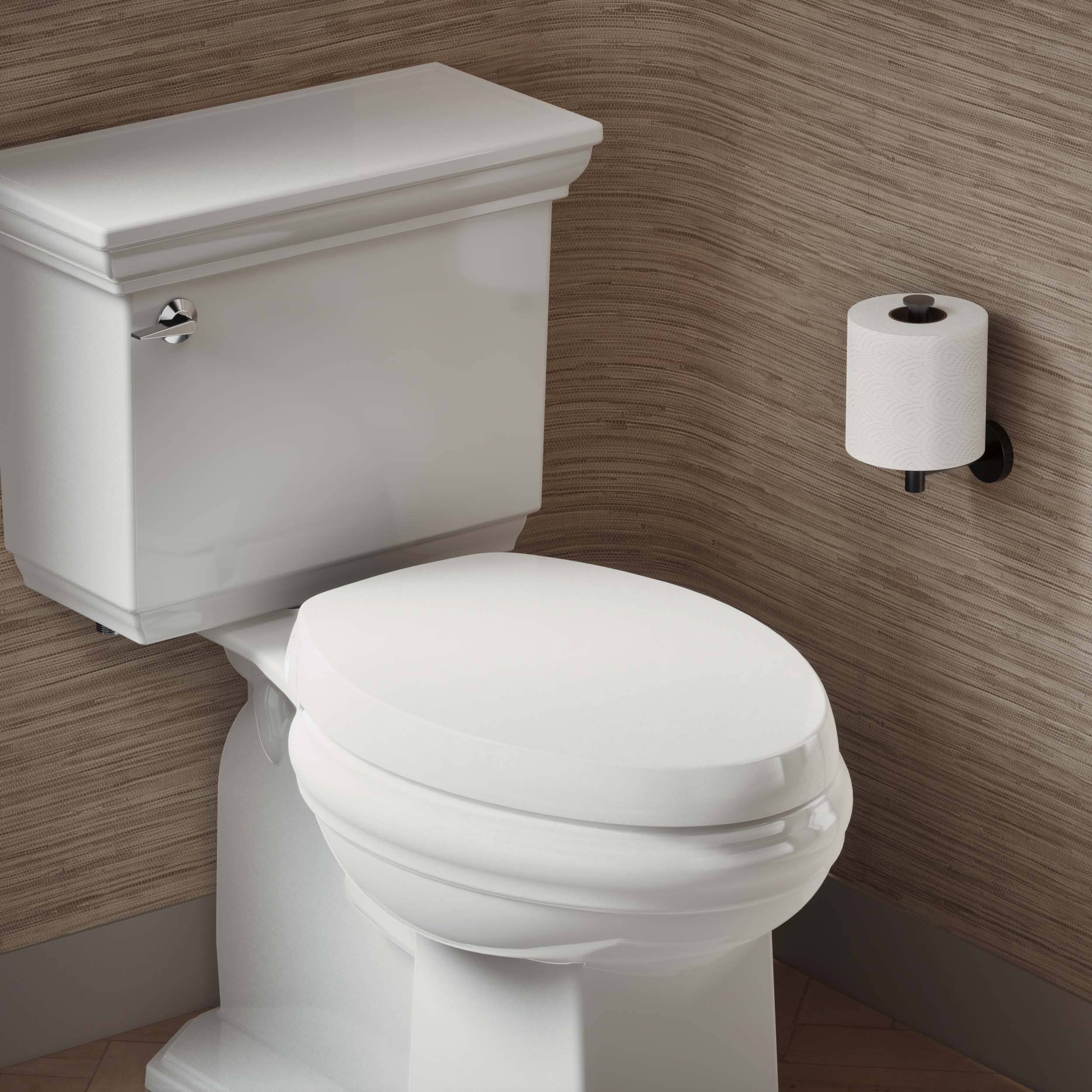 Asiento de baño alargado de plástico blanco con cierre suave Purefresh KOHLER 5588-0
