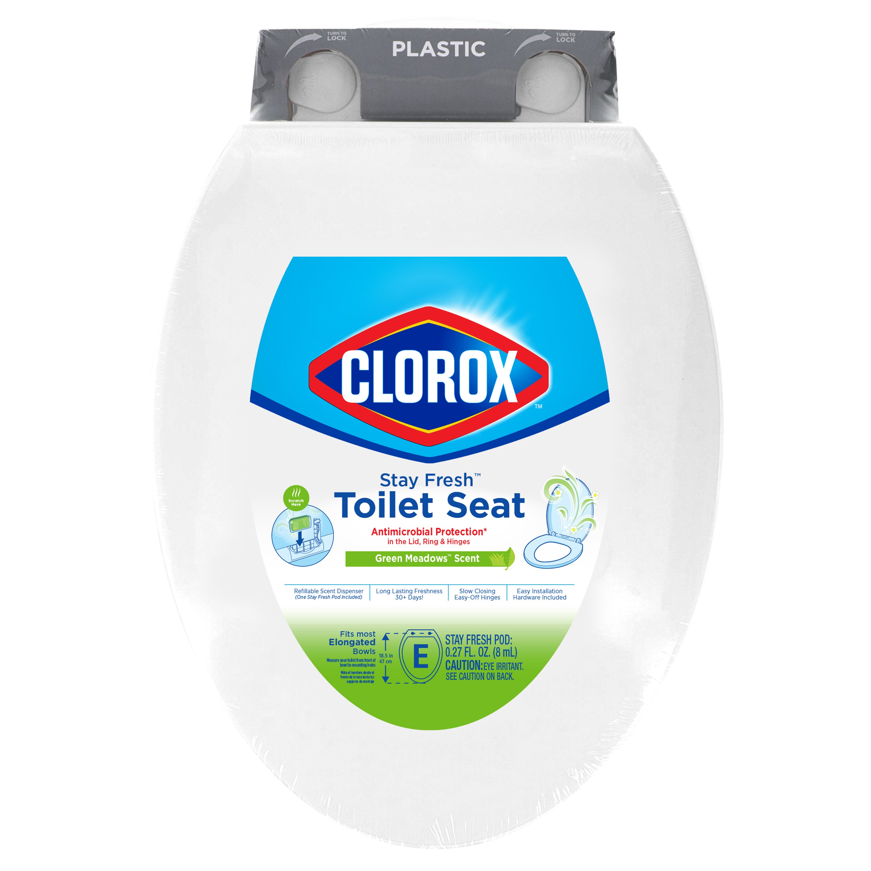 Asiento de baño alargado de plástico blanco con cierre suave Clorox 59034