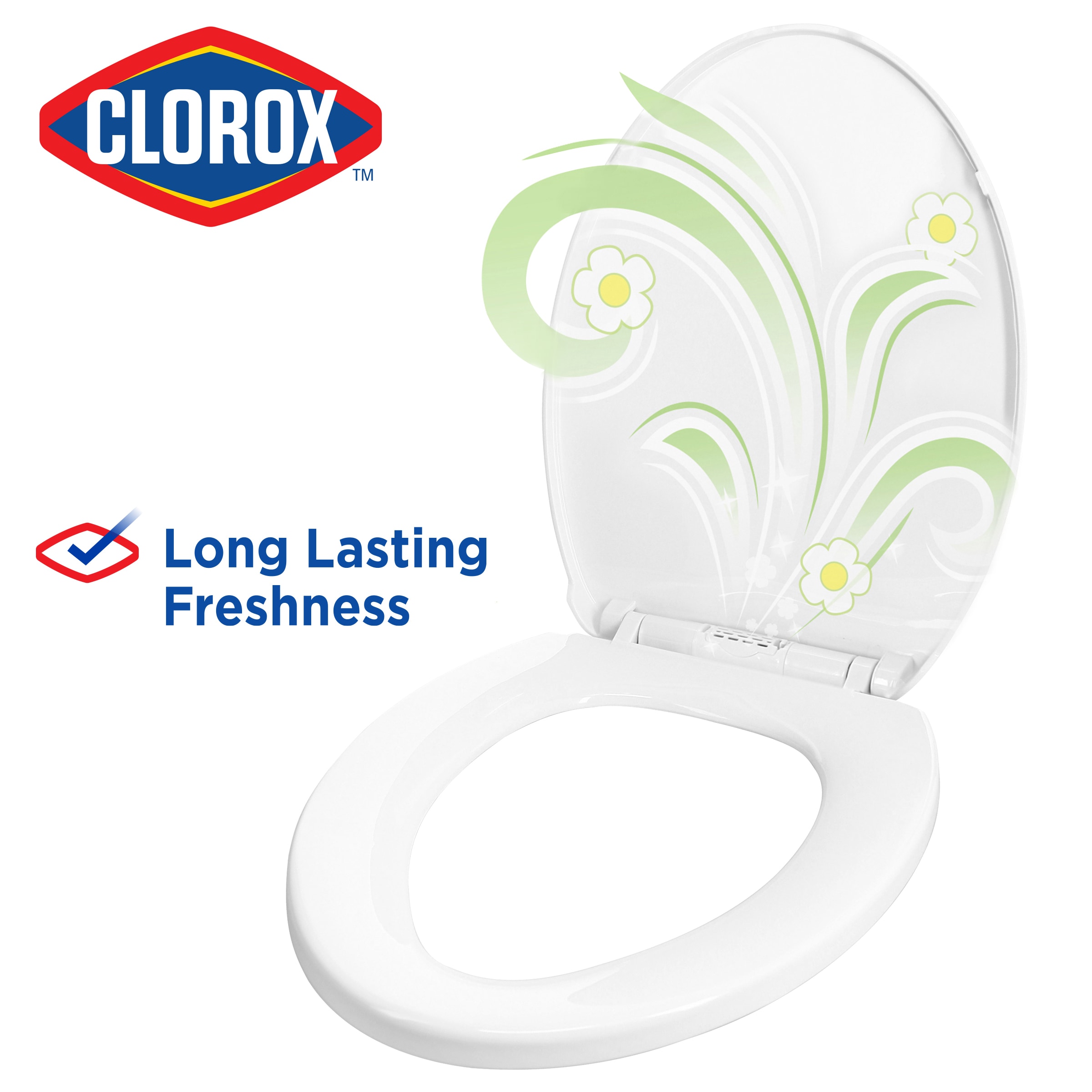 Asiento de baño alargado de plástico blanco con cierre suave Clorox 59034