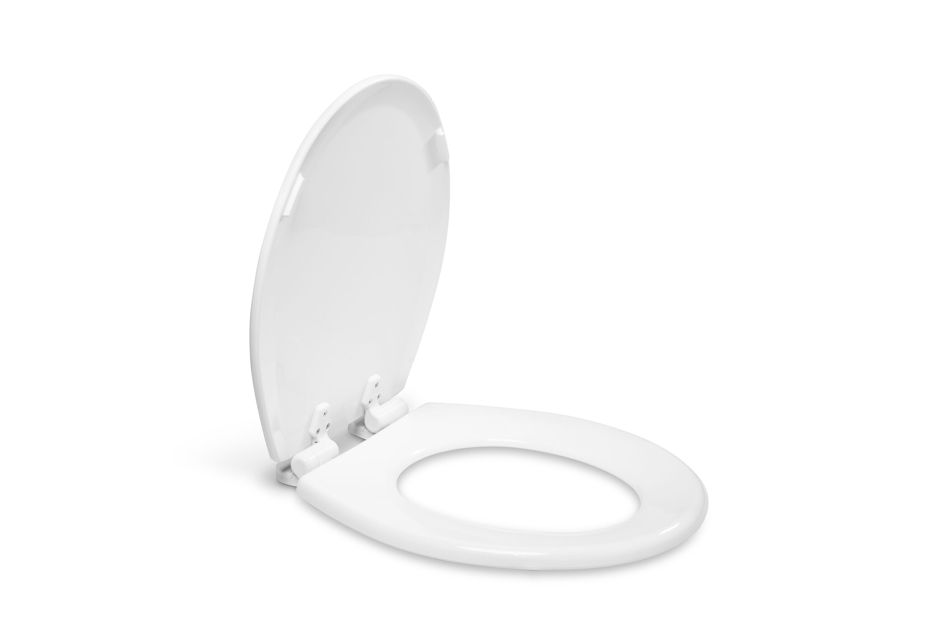 Asiento de inodoro redondo de madera blanca con cierre suave