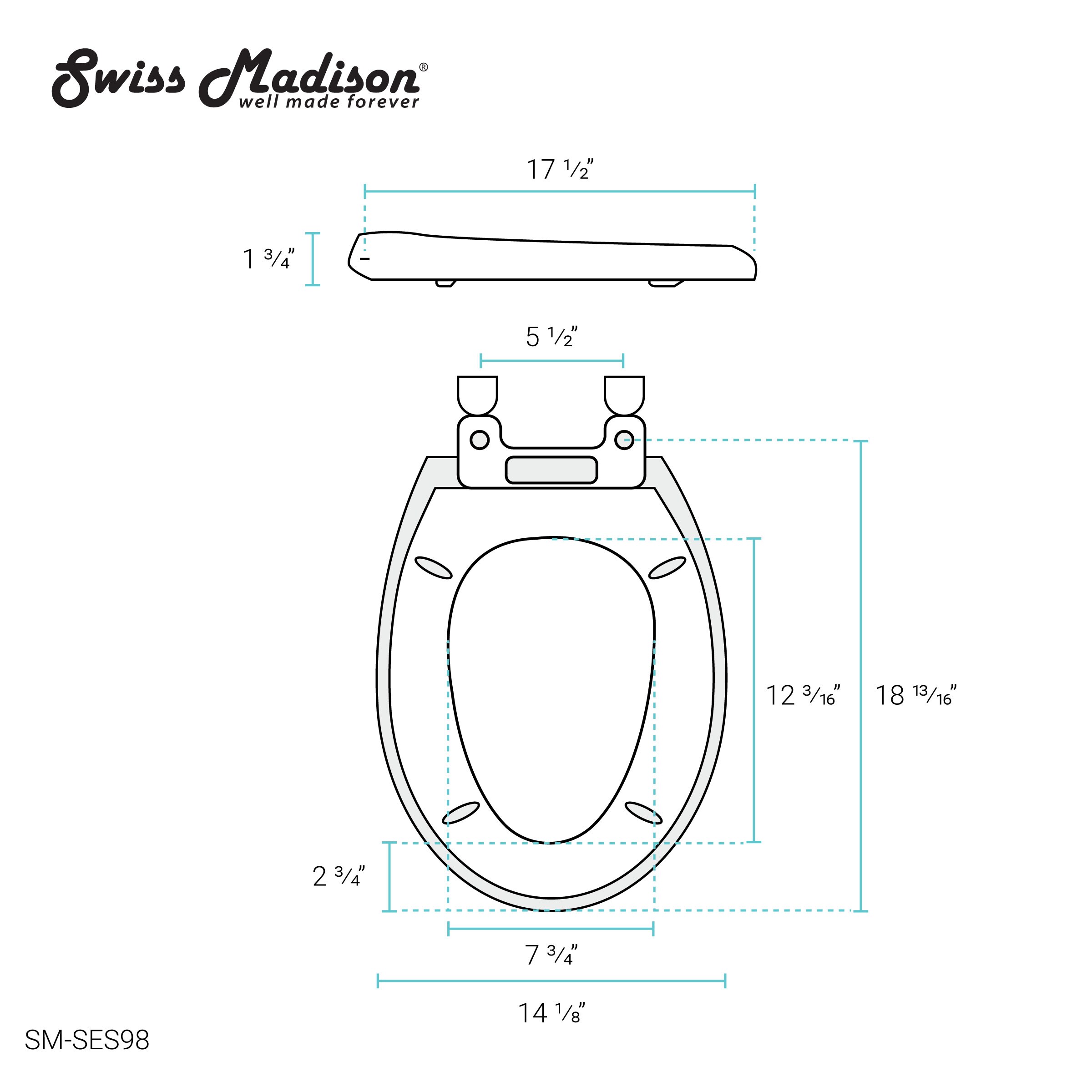 Asiento de Inodoro Alargado de Plástico Brillante Blanco de Swiss Madison SM-SES98