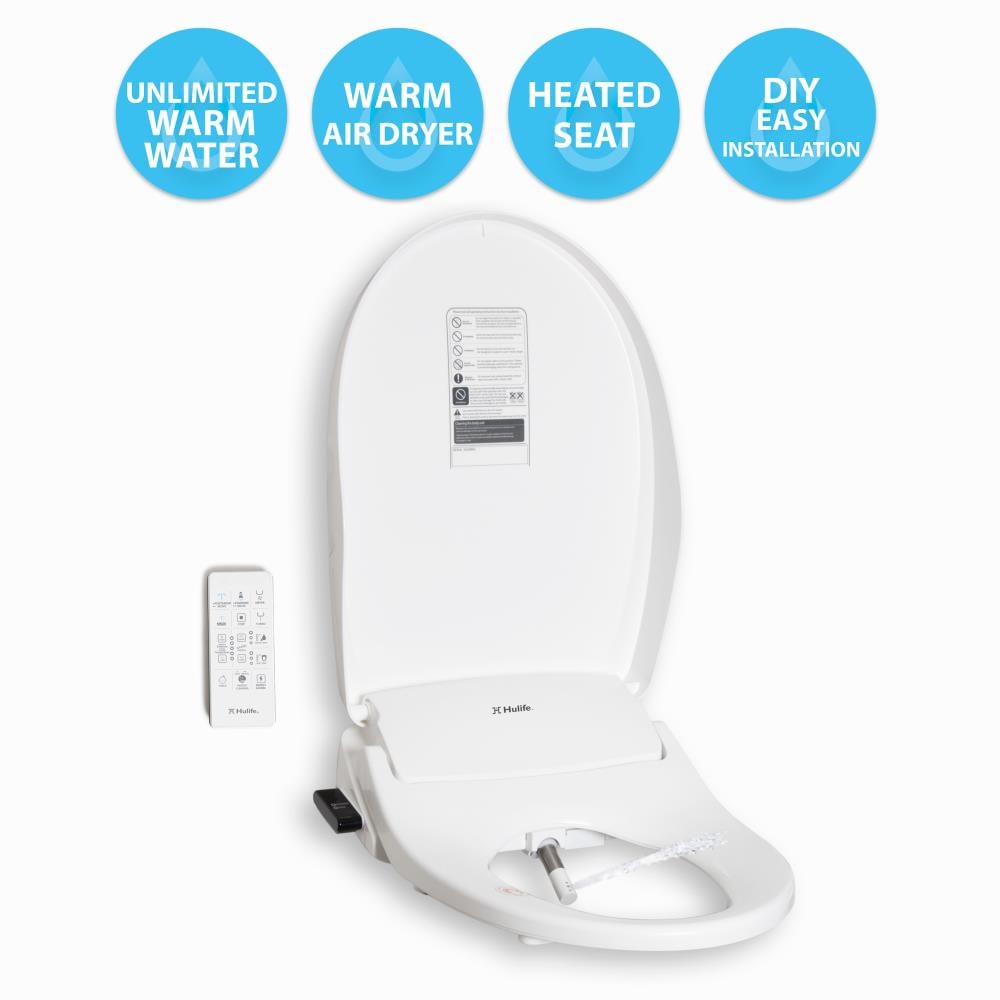 Asiento de Inodoro Bidet Plástico Blanco Alargado con Cierre Suave y Calentador