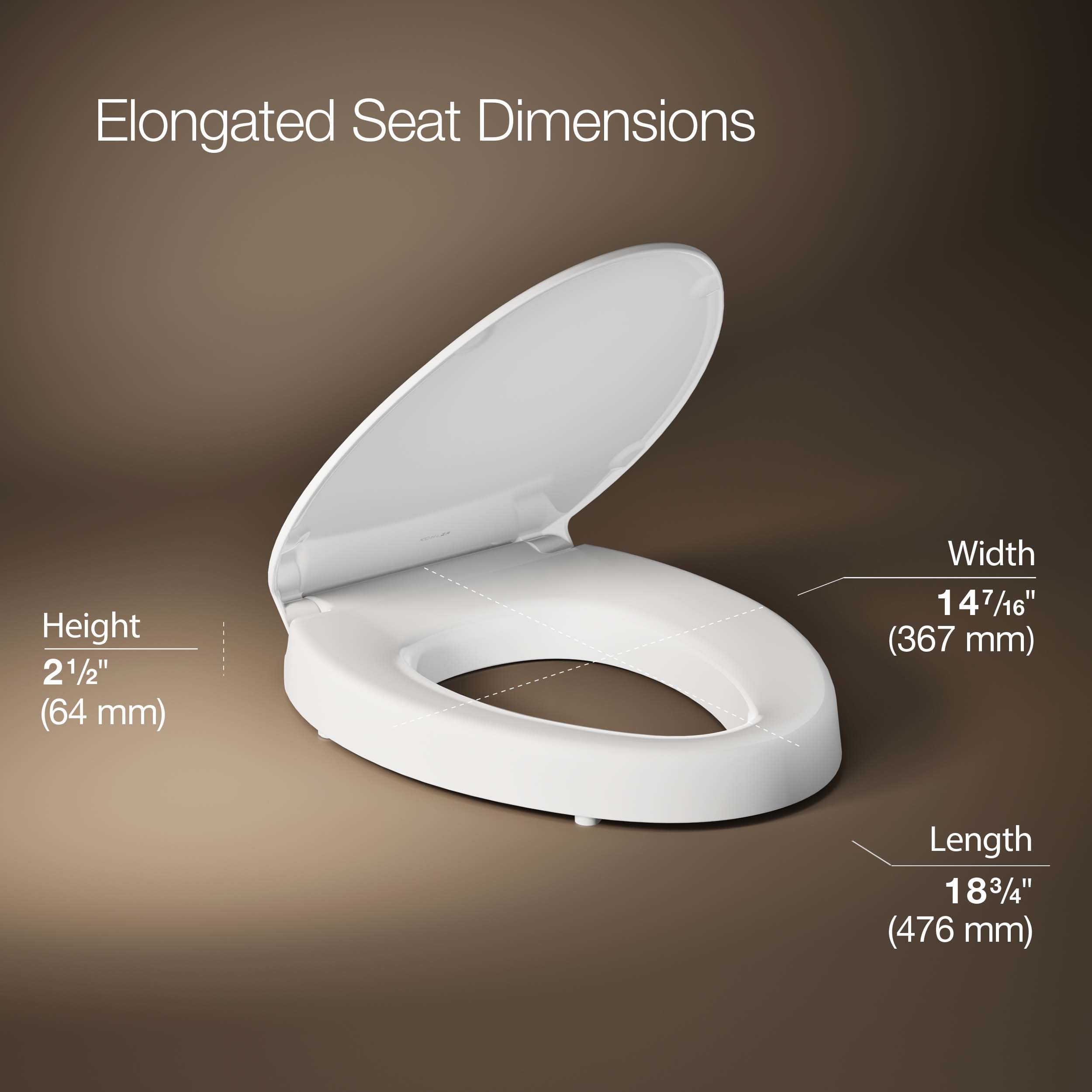 Asiento de baño KOHLER alzado de plástico blanco con tapa alargada de cierre suave