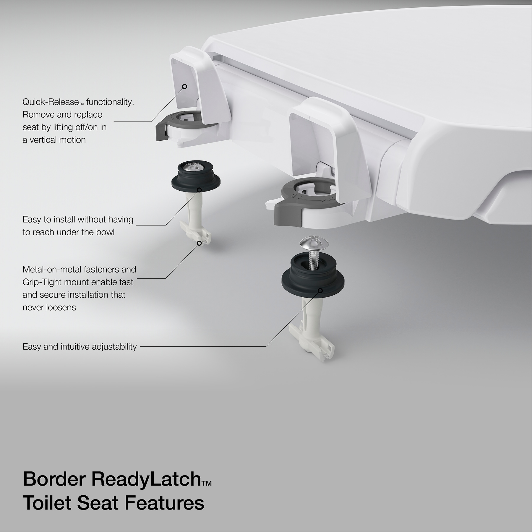 Asiento de inodoro alargado de cierre suave en plástico blanco KOHLER Border K-24495-A-0