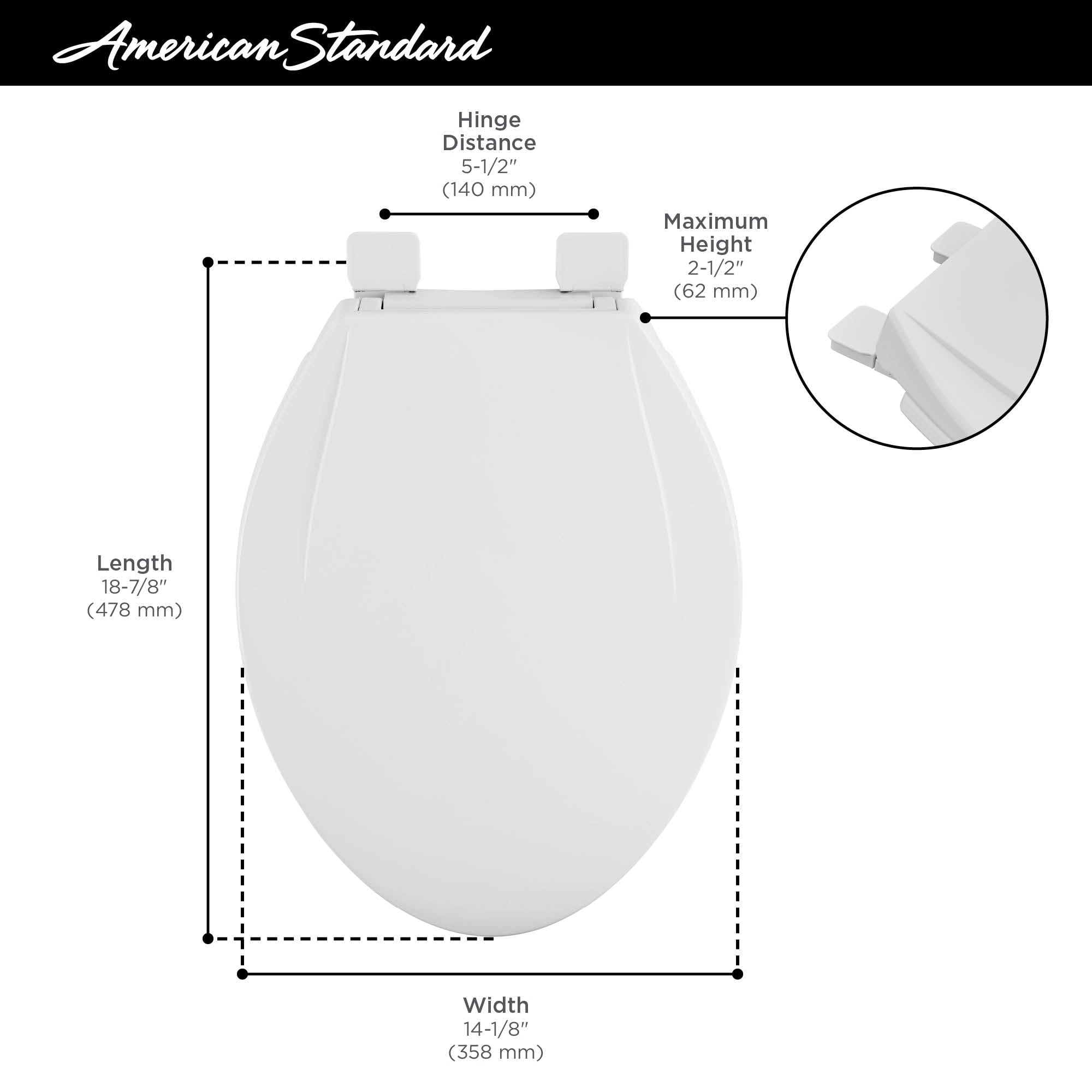Asiento de inodoro alargado de plástico resistente MightyTuff de American Standard con cierre suave 5267A60CL.021