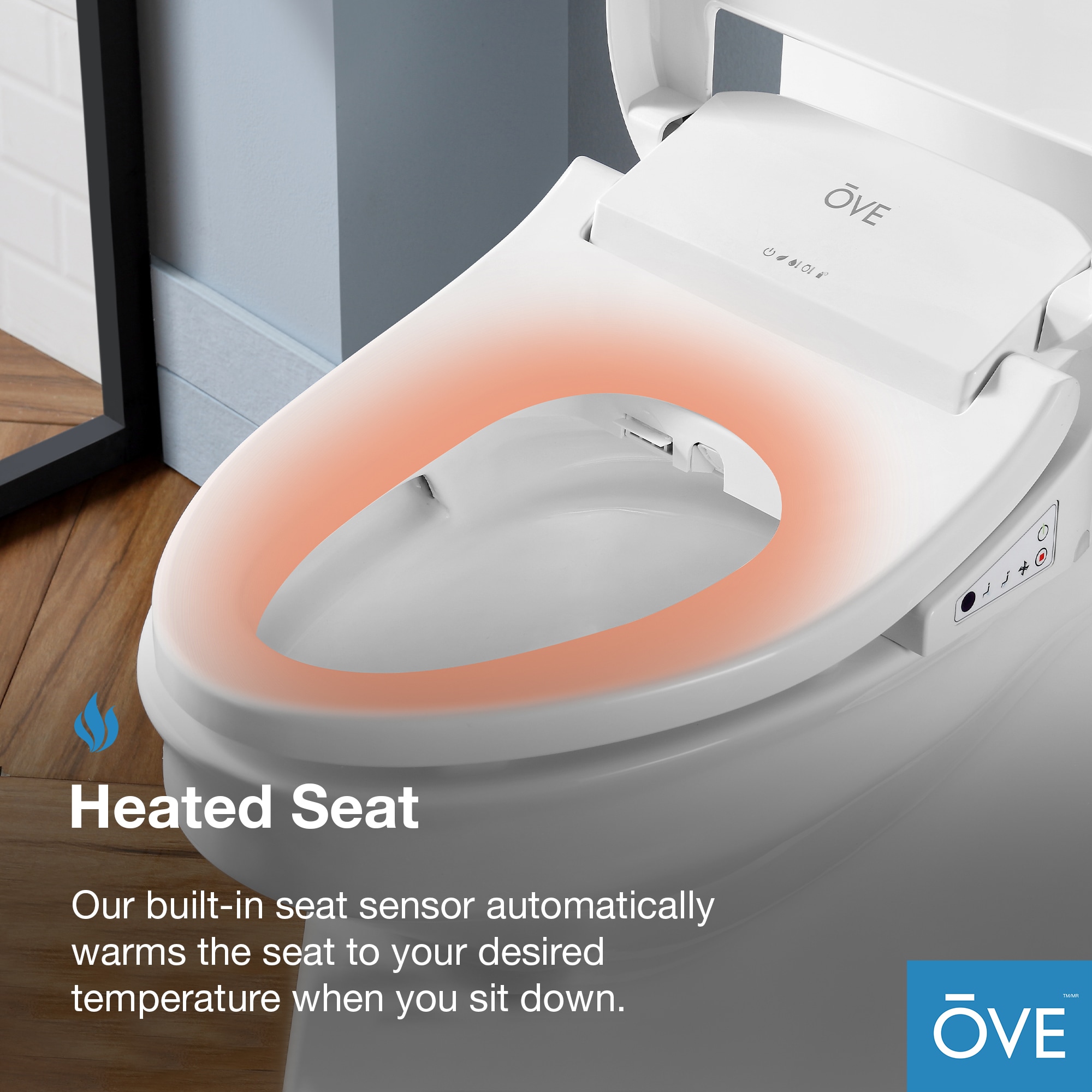 Asiento de Inodoro Calentado alargado de plástico blanco suave inteligente con cierre suave OVE Decors Calero-STS