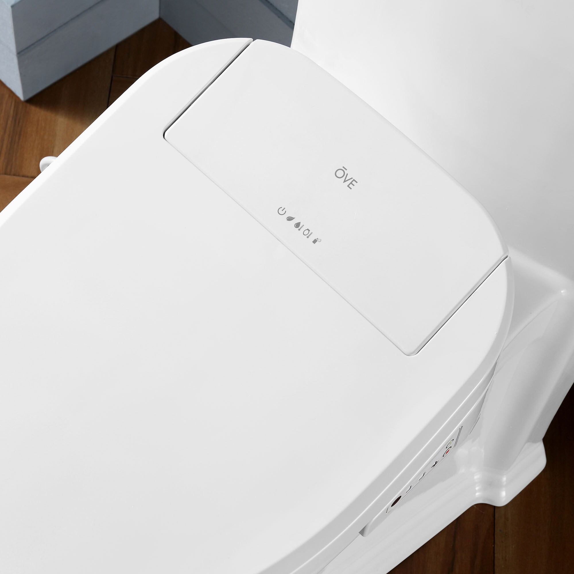 Asiento de Inodoro Calentado alargado de plástico blanco suave inteligente con cierre suave OVE Decors Calero-STS