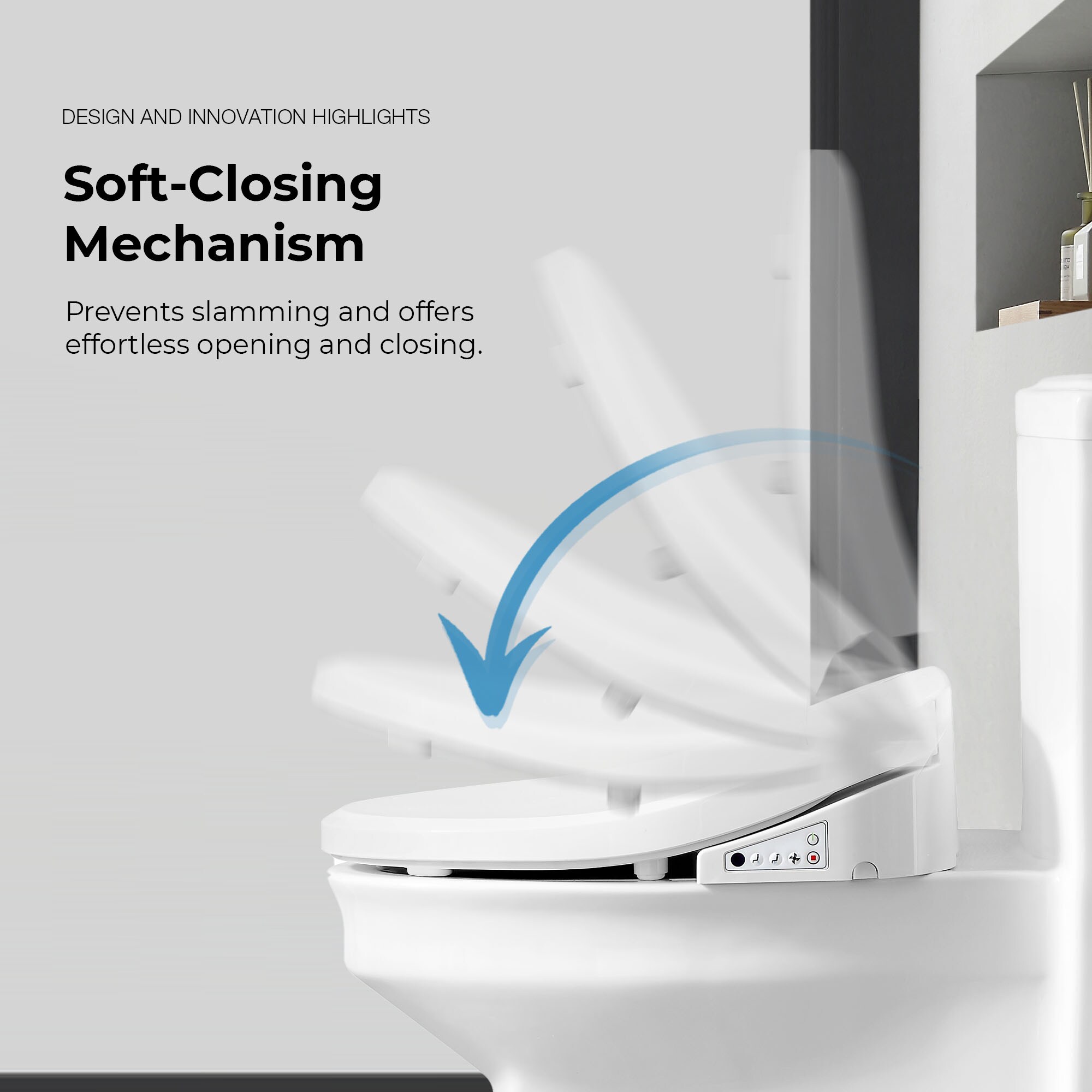 Asiento de Inodoro Calentado alargado de plástico blanco suave inteligente con cierre suave OVE Decors Calero-STS