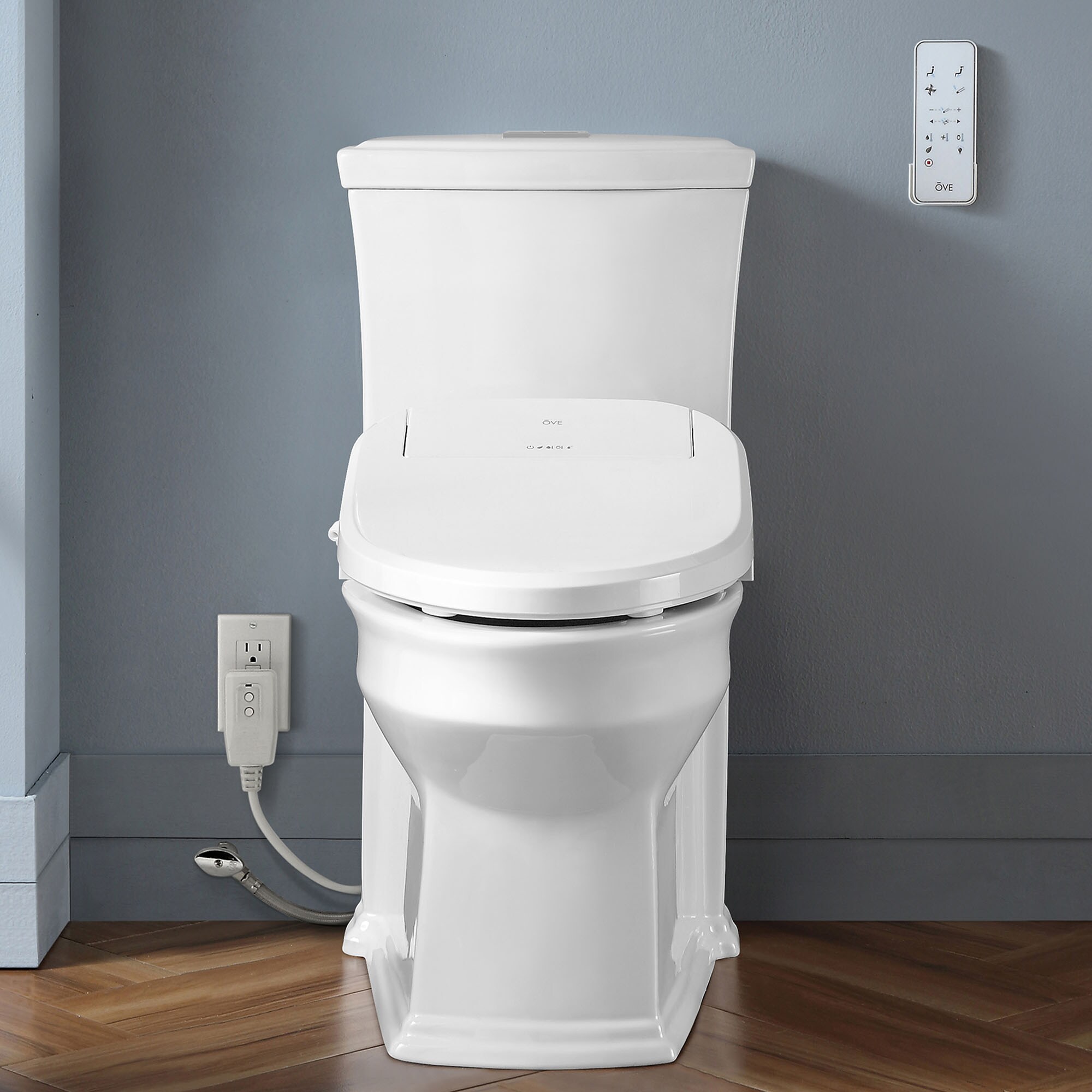 Asiento de Inodoro Calentado alargado de plástico blanco suave inteligente con cierre suave OVE Decors Calero-STS