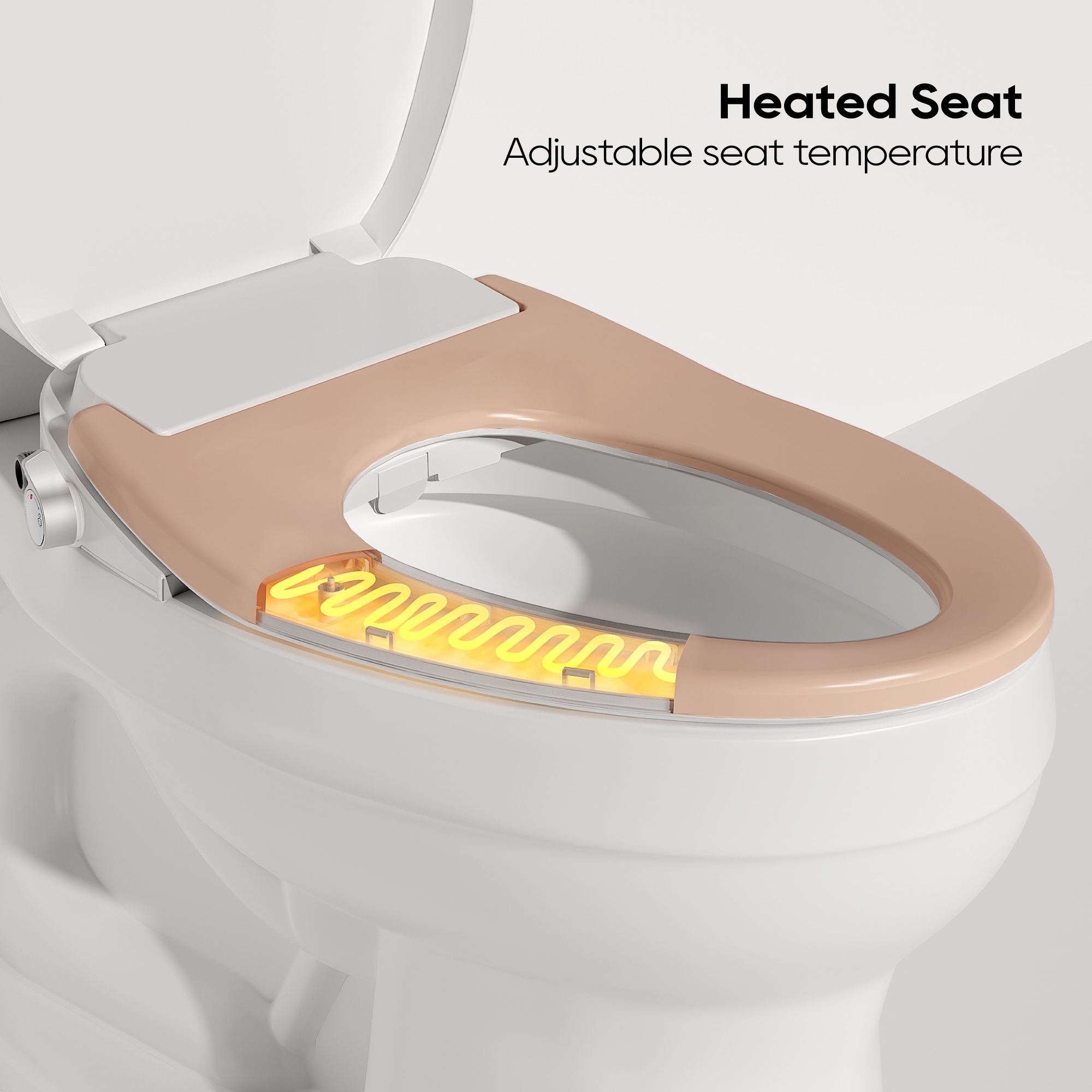 Asiento de inodoro con bidé con cierre suave y calentado, alargado de plástico en color blanco de lujo