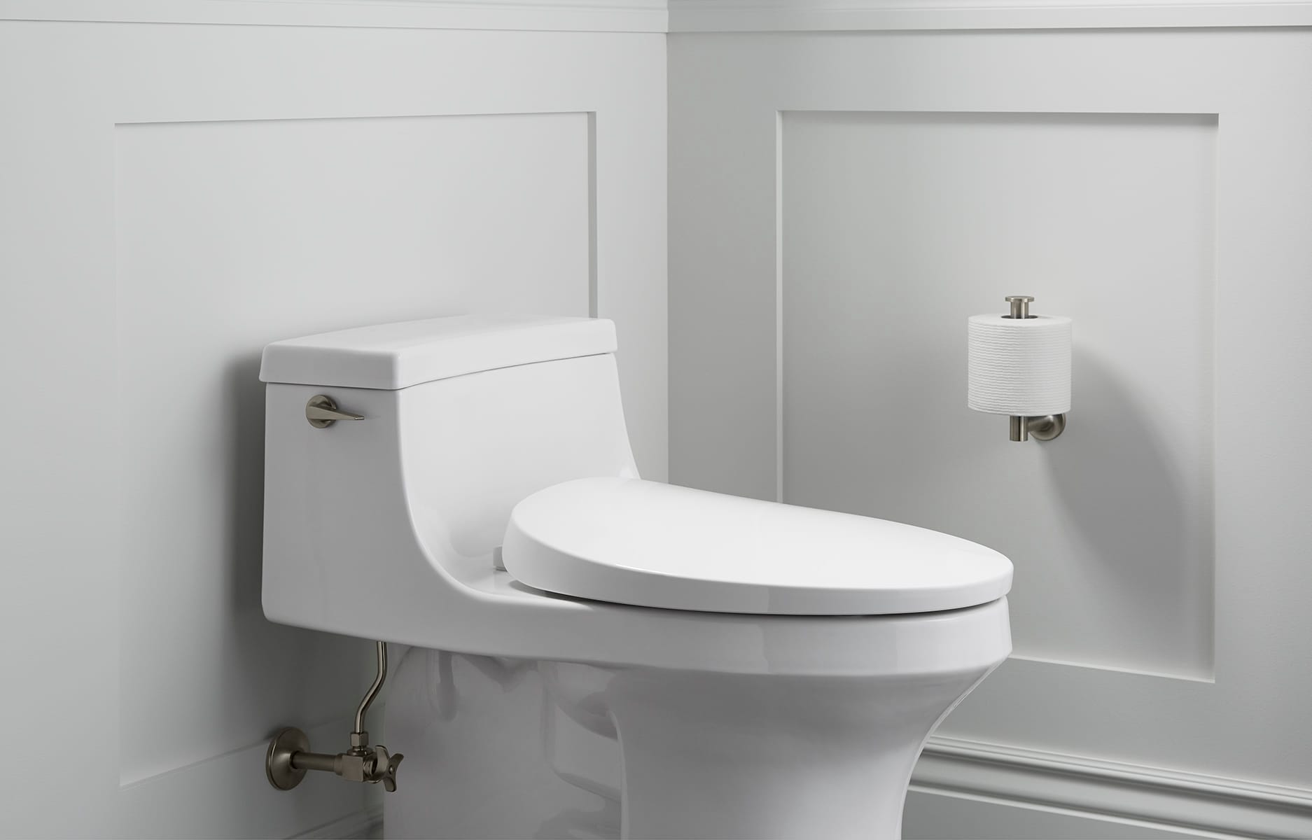 Asiento de inodoro alargado con cierre suave y calefacción inteligente compatible Purewarmth de KOHLER en plástico blanco