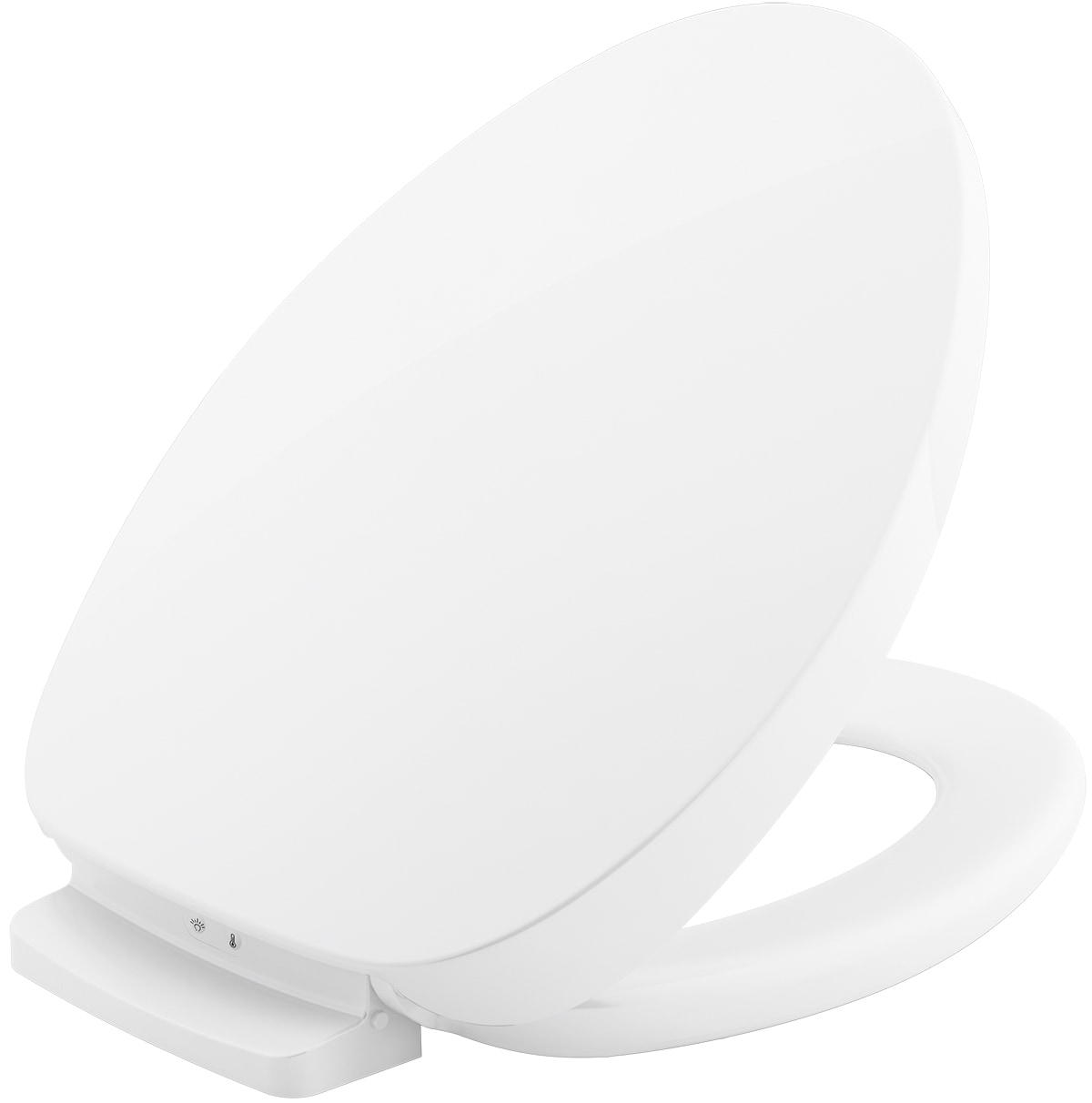 Asiento de inodoro alargado con cierre suave y calefacción inteligente compatible Purewarmth de KOHLER en plástico blanco