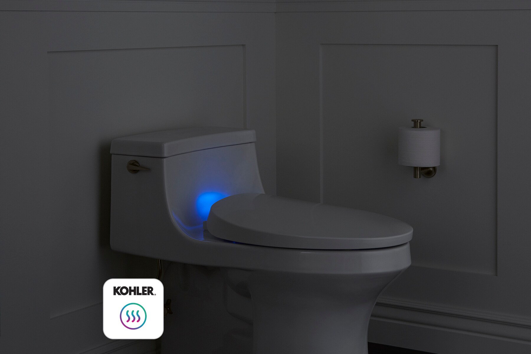 Asiento de Inodoro Caliente con Cierre Suave y Compatible con Tecnología Inteligente, Alargado, Color Crema de plástico KOHLER Purewarmth K-10349-96