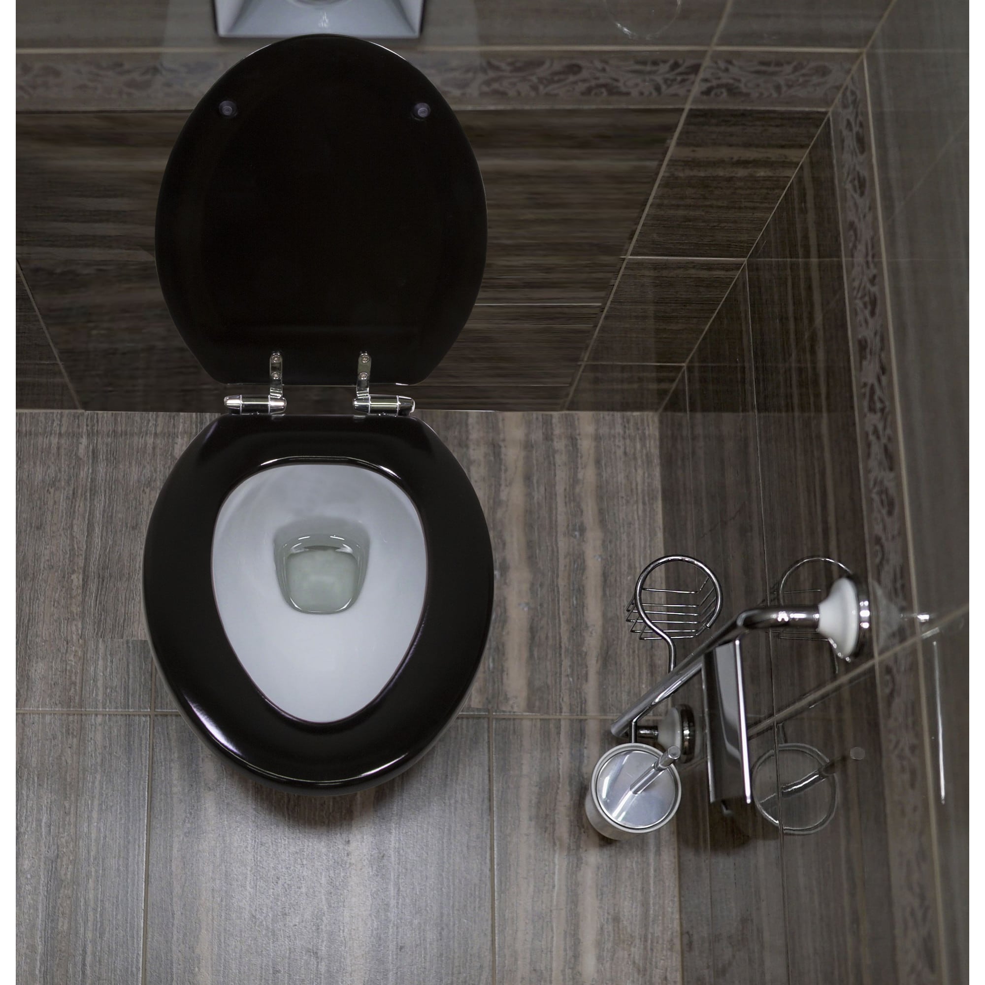 Asiento de baño alargado de madera negra con cierre suave de la casa de diseño Dalton 560235-BLK