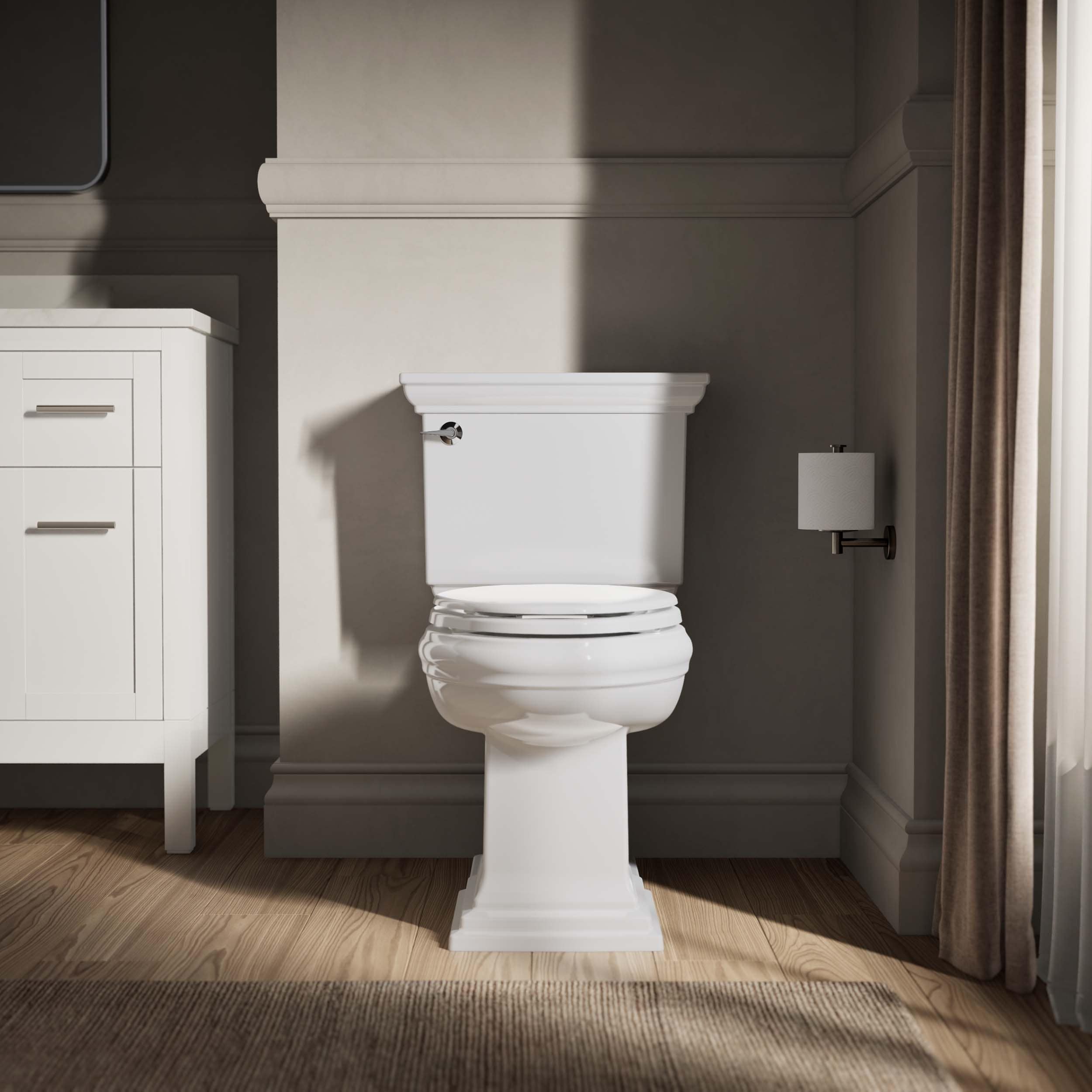 Asiento de inodoro alargado con cierre suave de madera blanca Stonewood KOHLER K-20466-0