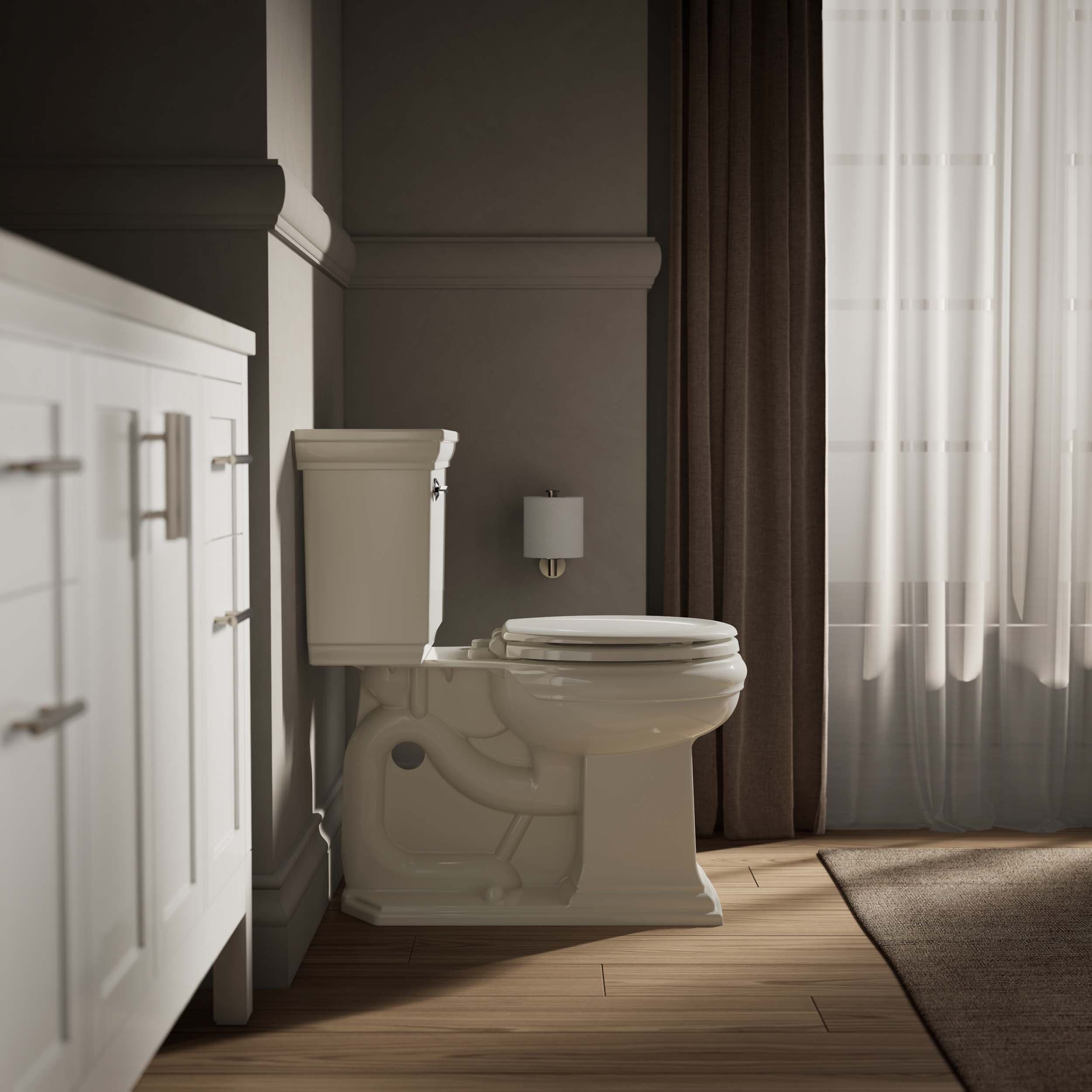 Asiento de inodoro redondo silencioso de madera en color galleta de la marca KOHLER Stonewood - Modelo K-20467-96.