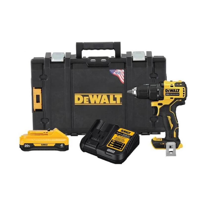 DEWALT ATOMIC 20V MAX Taladro/destornillador inalámbrico sin escobillas de 1/2 pulgadas Kit, (1) Batería de 4.0Ah, Cargador y Caja de herramientas Tough System de 22 pulgadas - HDCOMKITQ220