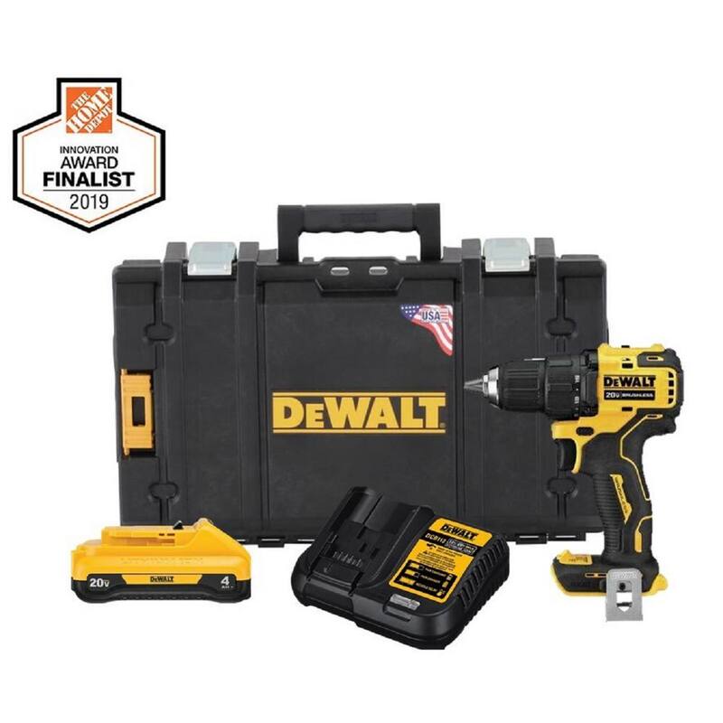 DEWALT ATOMIC 20V MAX Taladro/destornillador inalámbrico sin escobillas de 1/2 pulgadas Kit, (1) Batería de 4.0Ah, Cargador y Caja de herramientas Tough System de 22 pulgadas - HDCOMKITQ220
