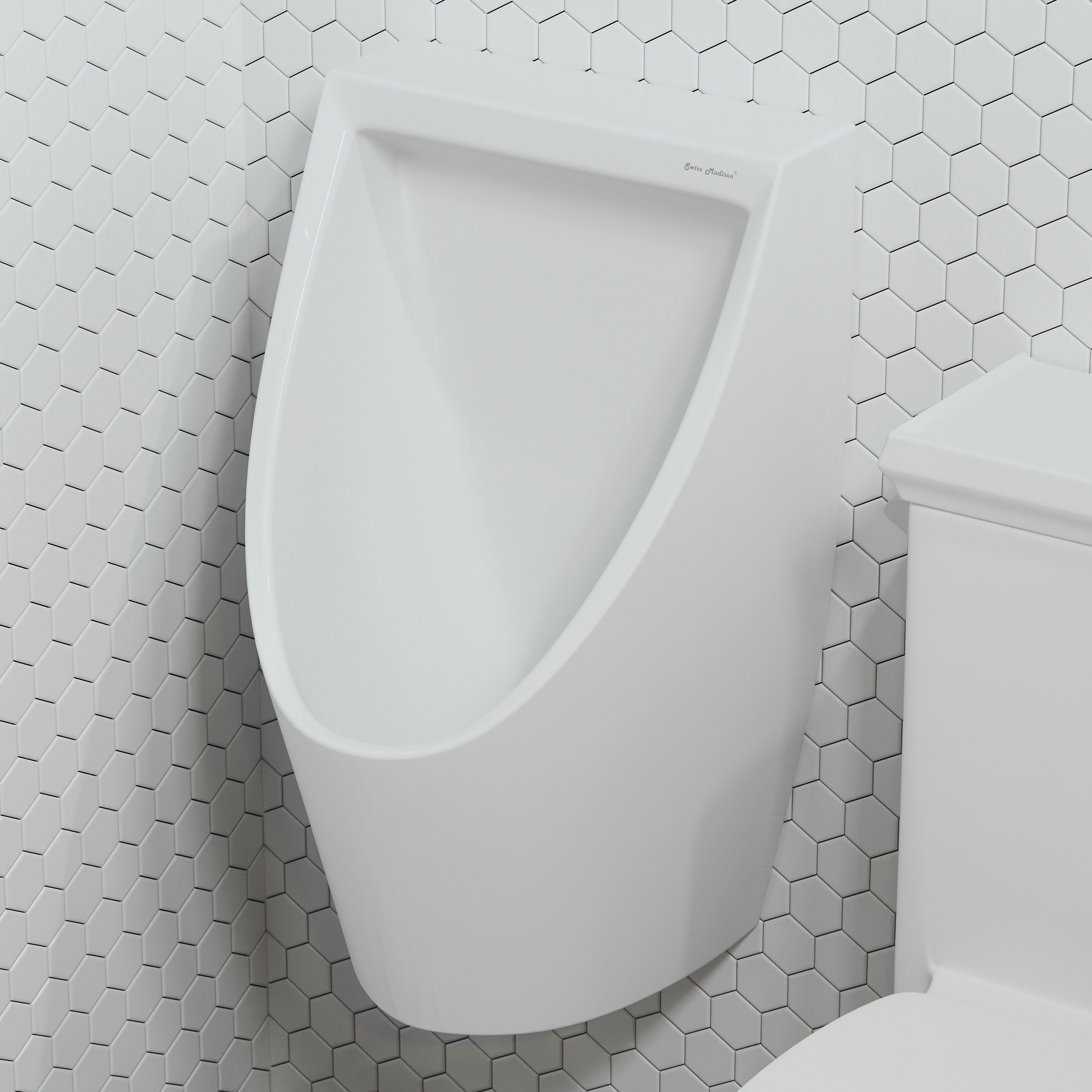 Orinal sin agua montado en la pared de color blanco brillante de Swiss Madison con 0 GPF (0 LPF) (14 pulgadas x 25 pulgadas) SM-25-UTLAU03WH