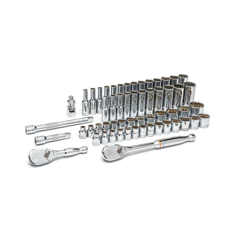 Juego de herramientas para mecánicos GEARWRENCH 3/8 pulg. Drive 12 puntos SAE/Métrico de 90 dientes Llave de trinquete y juego de dados (57 piezas) - 80551