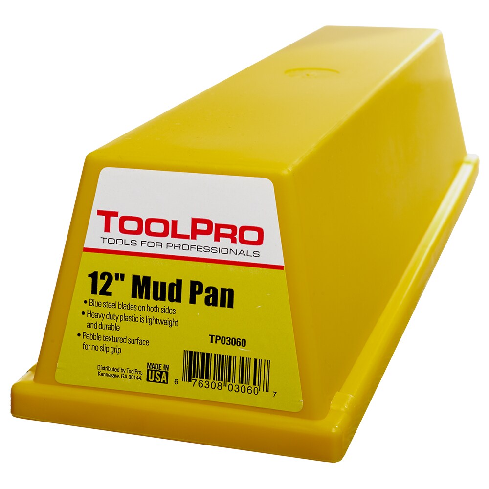 Charola de lodo de yeso de plástico resistente con textura amarilla de 12 pulgadas x 4 pulgadas x 5 pulgadas de ToolPro