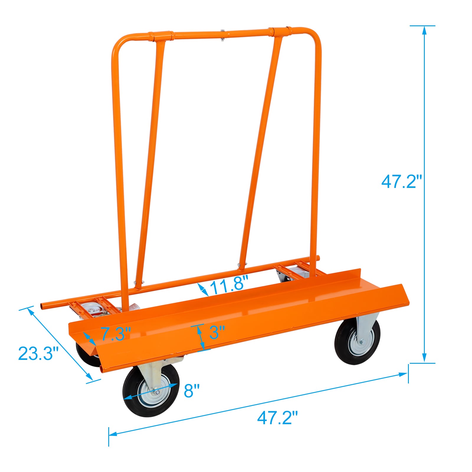 Carretilla para panel de yeso de AHIOU HOME de 47 pulgadas de largo x 23 pulgadas de ancho de acero con capacidad de carga de 1800 lb - Transportador de paneles de yeso de acero ZAAHG-40329