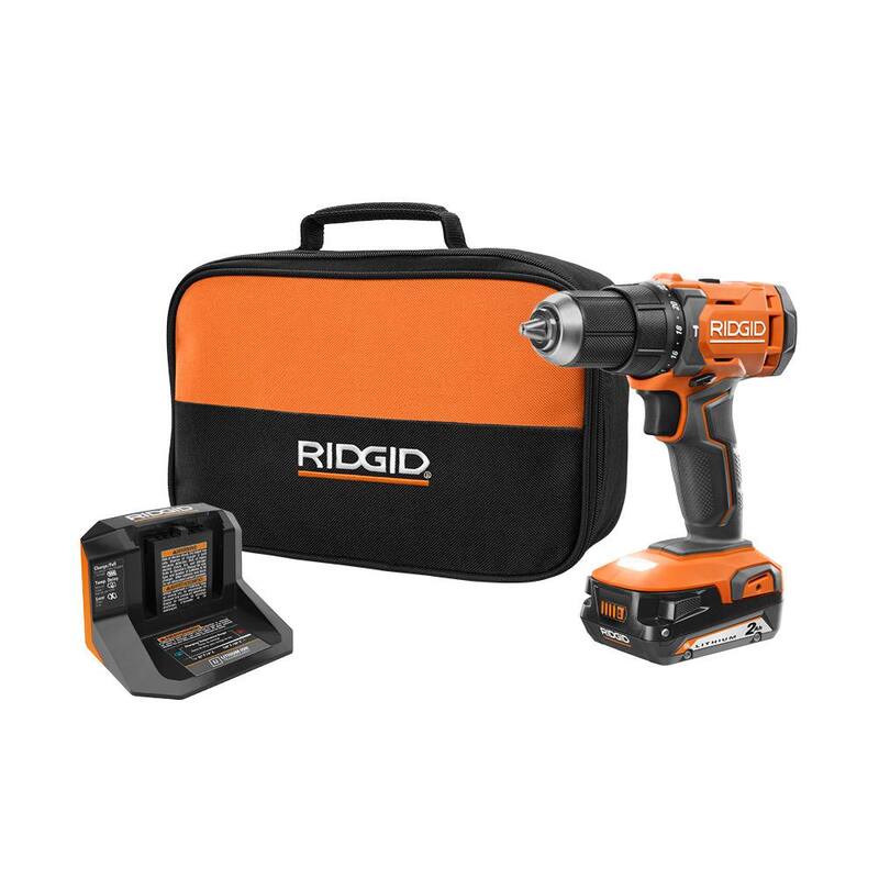 KIT DE TALADRO DE MARTILLO INALÁMBRICO RIDGID de 18 voltios con batería de 2.0 Ah, cargador y bolsa - R860012K