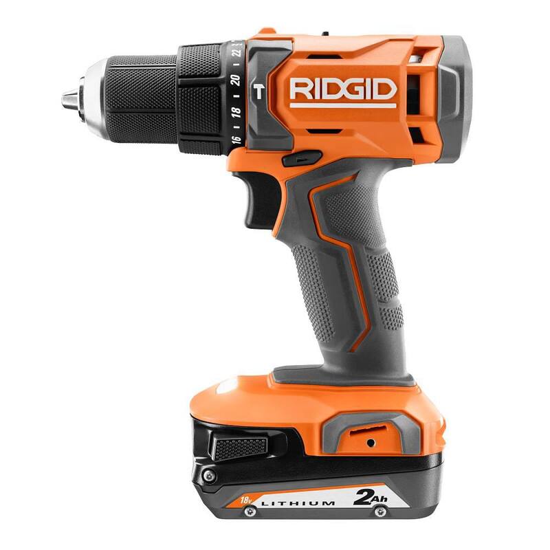 KIT DE TALADRO DE MARTILLO INALÁMBRICO RIDGID de 18 voltios con batería de 2.0 Ah, cargador y bolsa - R860012K