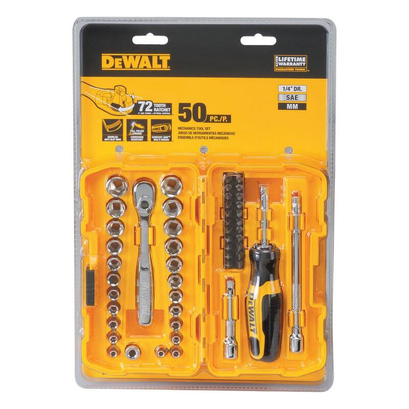 Juego de herramientas mecánicas DEWALT 1/4 pulg. SAE y métrico (50 piezas) - DWMT81610
