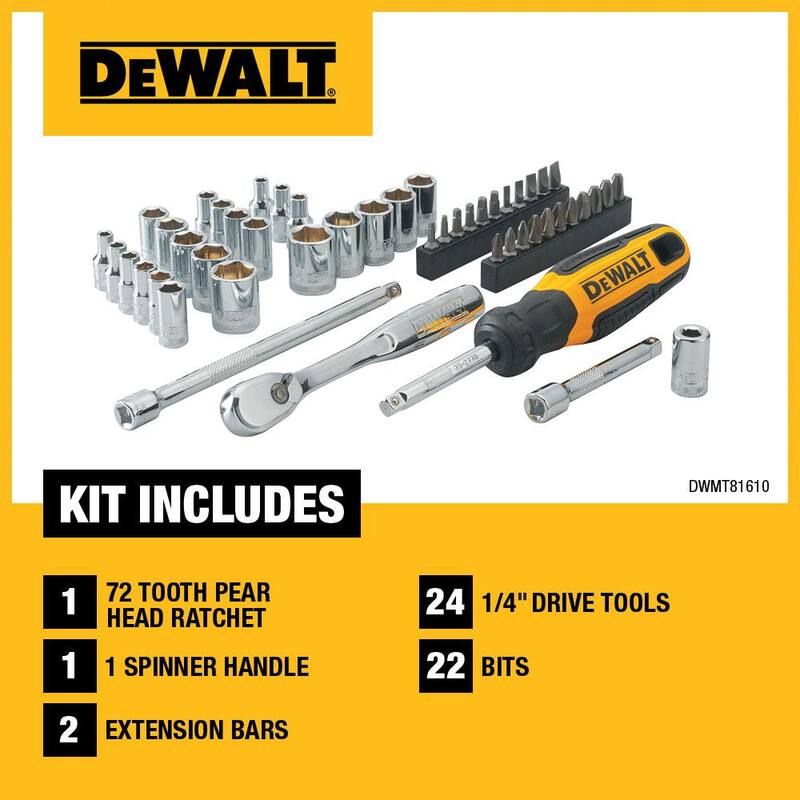 Juego de herramientas mecánicas DEWALT 1/4 pulg. SAE y métrico (50 piezas) - DWMT81610
