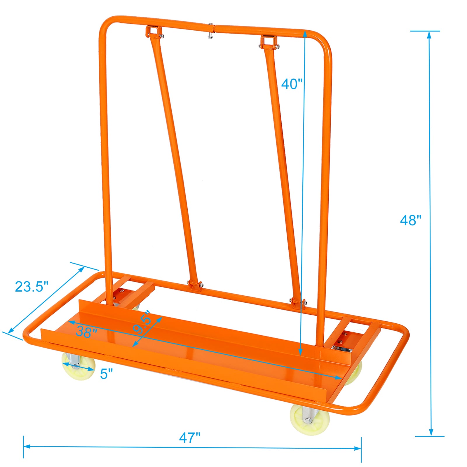 Carrito para yeso de AHIOU HOME 47 pulgadas de largo x 23.5 pulgadas de ancho, capacidad de carga de 1600 lb, transportador de paneles de yeso de acero.