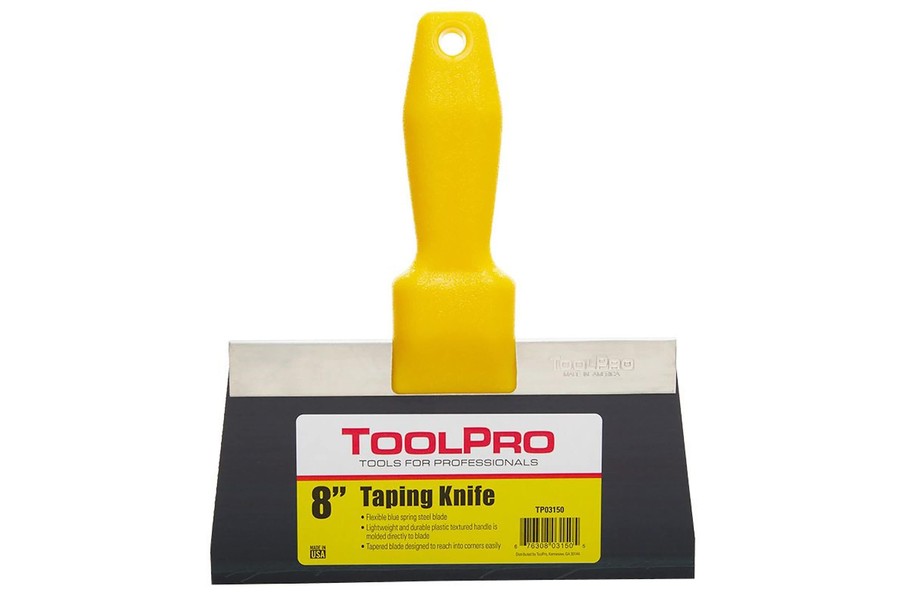 Espátula de yesero de 8 pulgadas de acero con resorte azul ToolPro de acero inoxidable de 8 pulgadas x 8 pulgadas TP03150