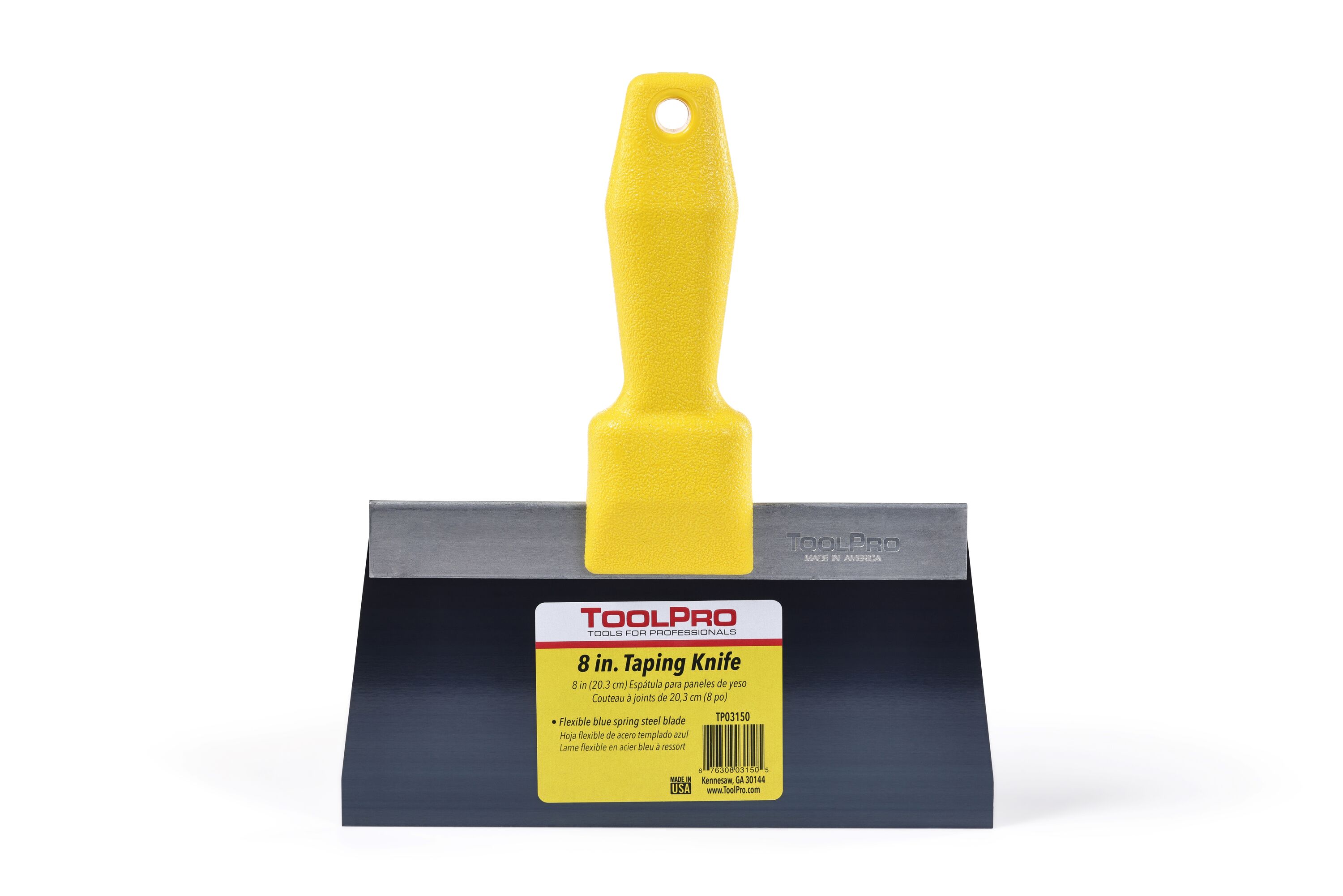 Espátula de yesero de 8 pulgadas de acero con resorte azul ToolPro de acero inoxidable de 8 pulgadas x 8 pulgadas TP03150