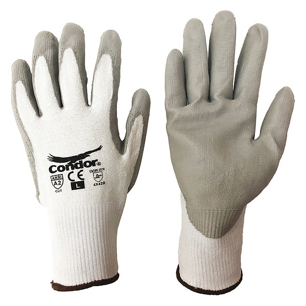 Guantes recubiertos resistentes a cortes Condor, Nivel de corte A2, 13 ga, gris/blanco, L - 19L418