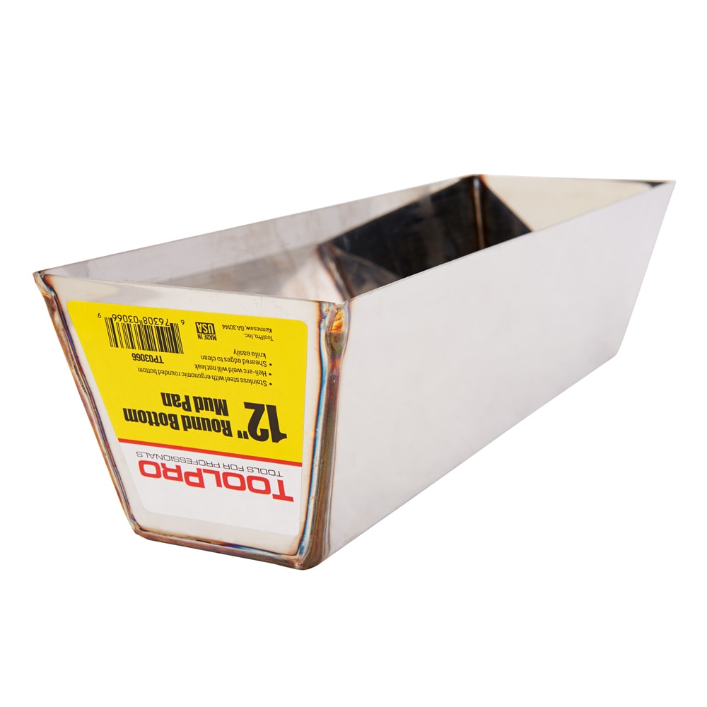 Charola de lodo de acero inoxidable de 12 pulgadas ToolPro 12 pulgadas L x 5 pulgadas An x 4 pulgadas P Charola de lodo para yeso de metal TP03040