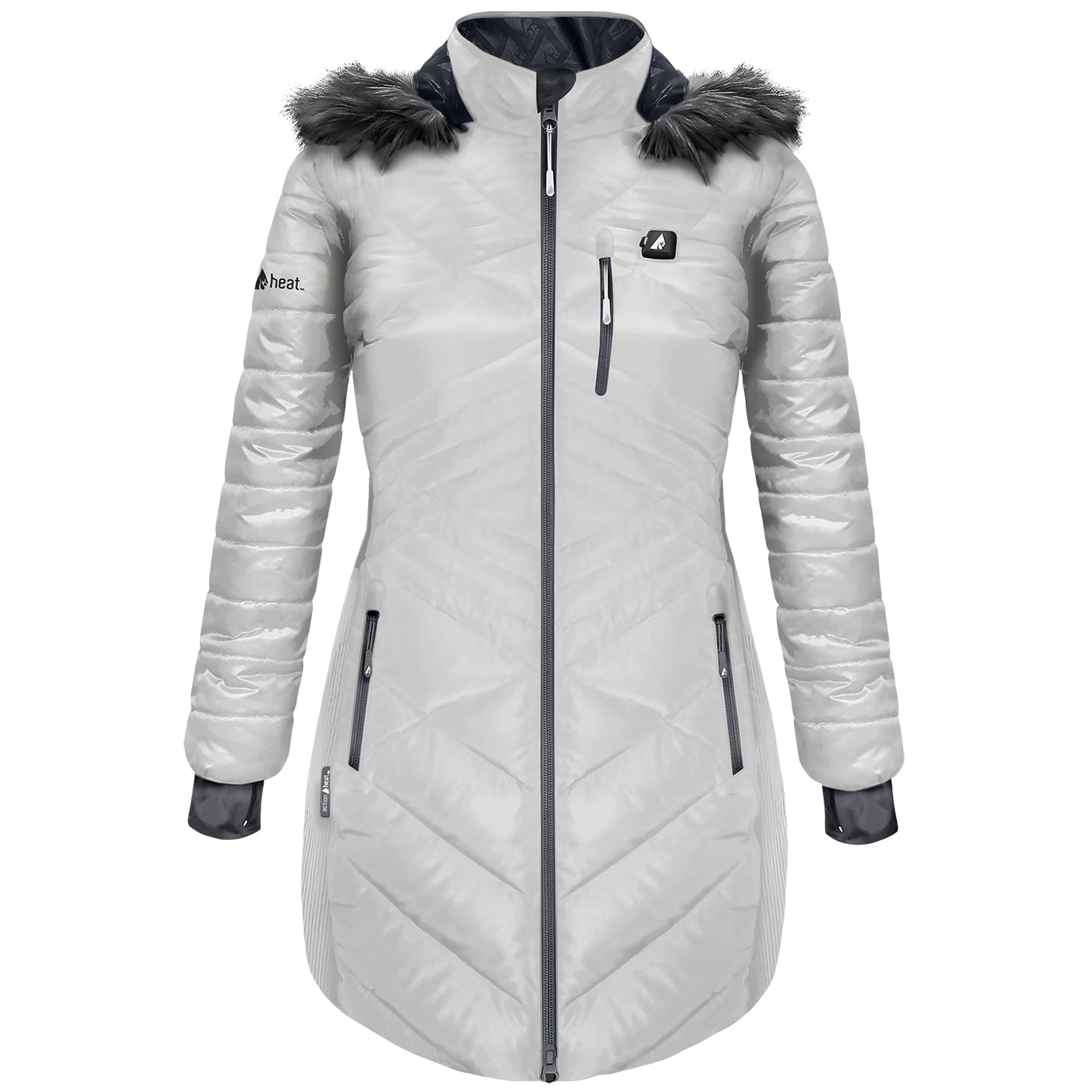 Chamarra Acolchada con Capucha de Peso Pesado en Color Blanco para Mujer de ActionHeat, Modelo Antártida (Talla Mediana) - Incluye Batería y Cargador
