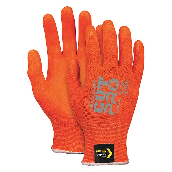 Guantes recubiertos de alta visibilidad y resistencia al corte de Mcr Safety, Nivel de corte A4, calibre 13, color naranja, 2XL (11) - 9178NFOXXL