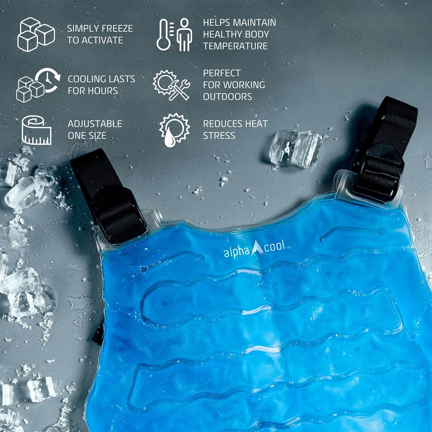 Chaleco enfriador de poliéster azul para adultos unisex AlphaCool
