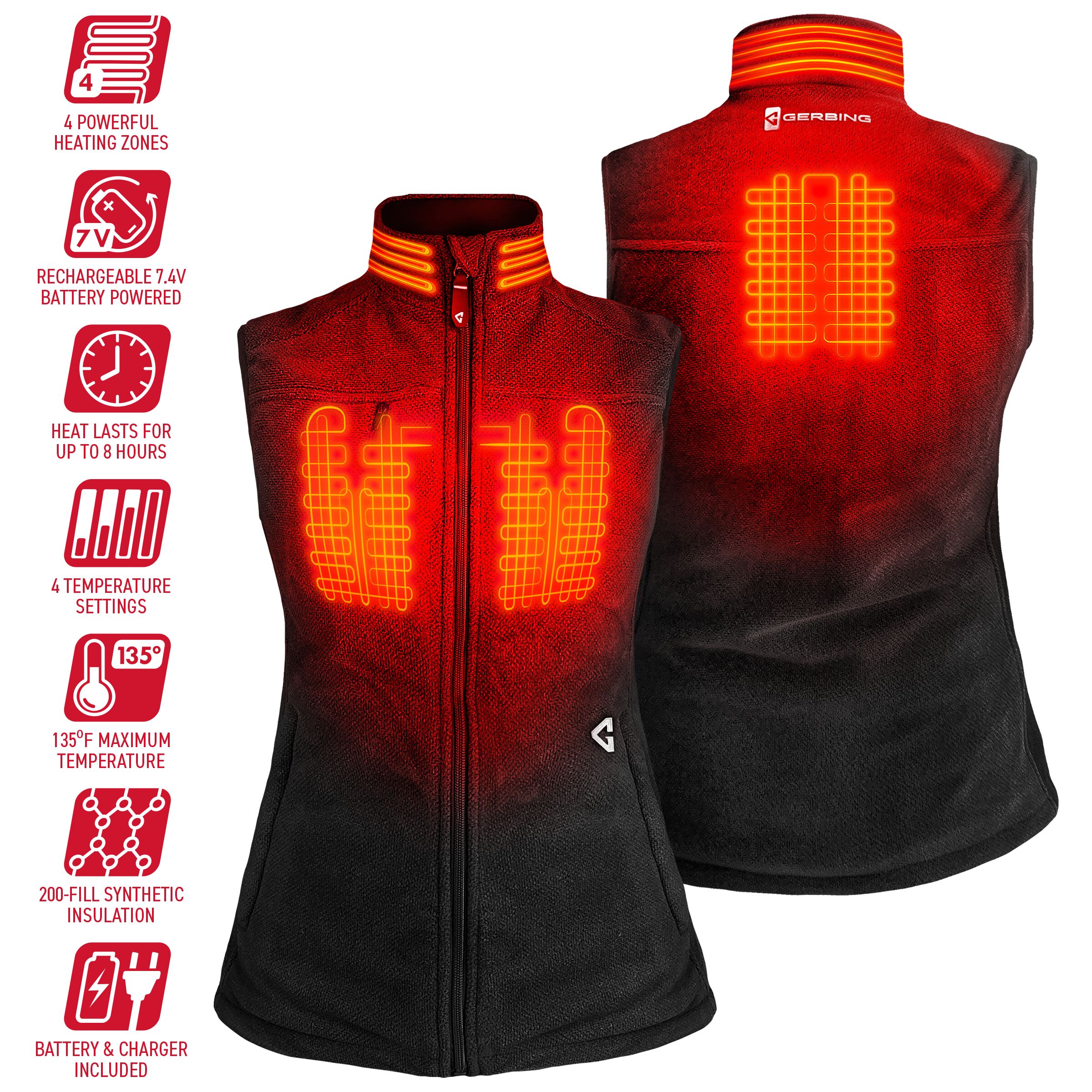 Chaleco térmico de poliéster negro para mujer Gerbing talla X-chica