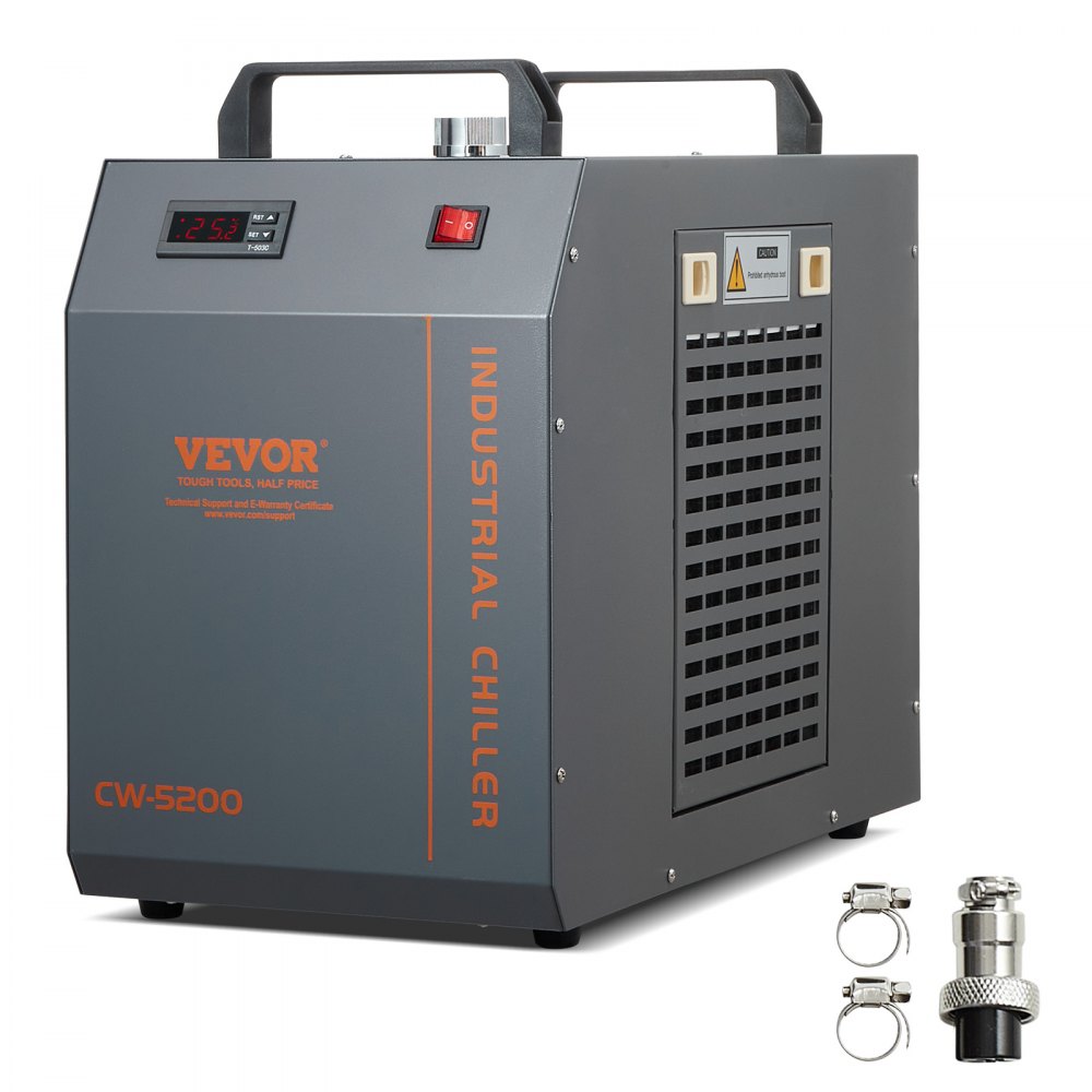 VEVOR Industrial Water Chiller, CW-5200, Industrial Water Cooler Cooling System with Built-in Compressor 7L Water Tank Capacity 13 L/min Max Flow Rate, for CO2 Laser Engraving Machine Cooling Machine - GYLSJYSJS7L1LBEPIV1