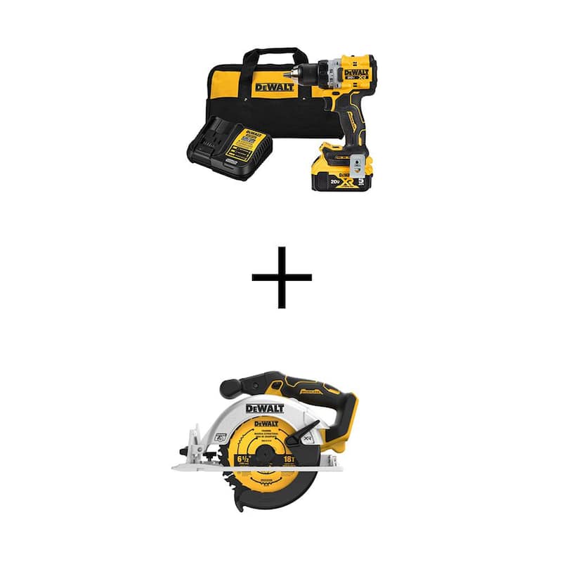 Kit taladro/destornillador compacto inalámbrico con batería de iones de litio XR de 20 voltios DEWALT y sierra circular de 6-1/2 pulgadas con batería de 5.0Ah y cargador - DCD800P1WCS565B
