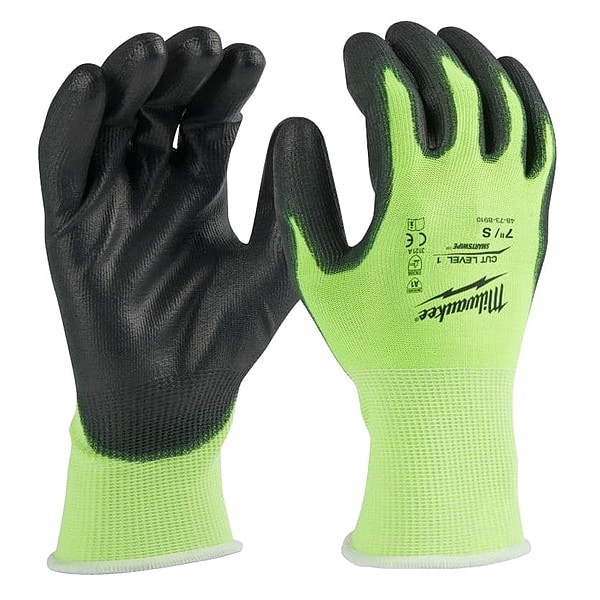 Guantes de poliuretano sumergidos de nivel de corte 1 de alta visibilidad de Milwaukee Tool - Grande, Nivel de corte A1, 15 ga, Limón, L (9) - 48-73-8912.
