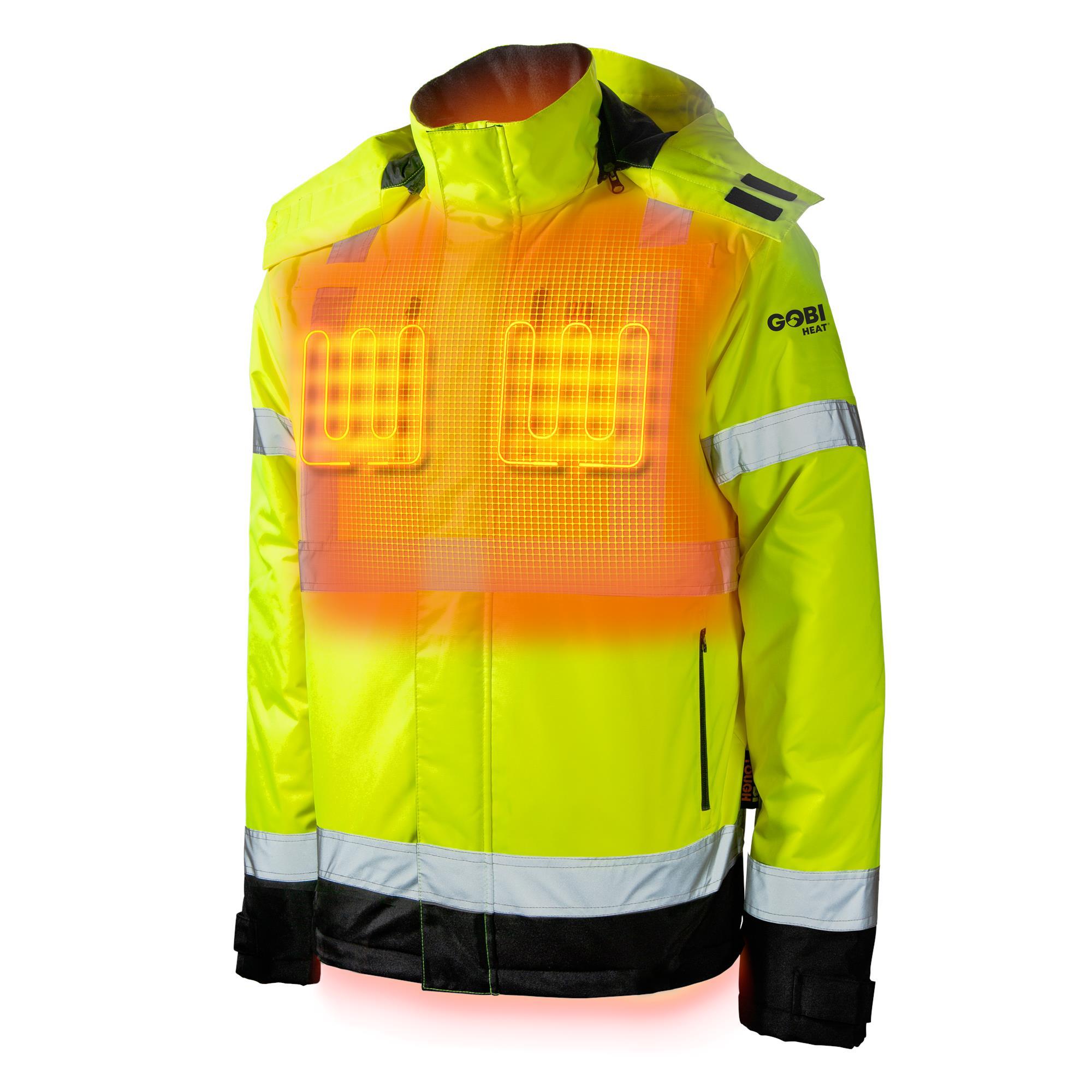 Chamarra de hombre con capucha y calefacción aislada de peso medio en amarillo, talla mediana.