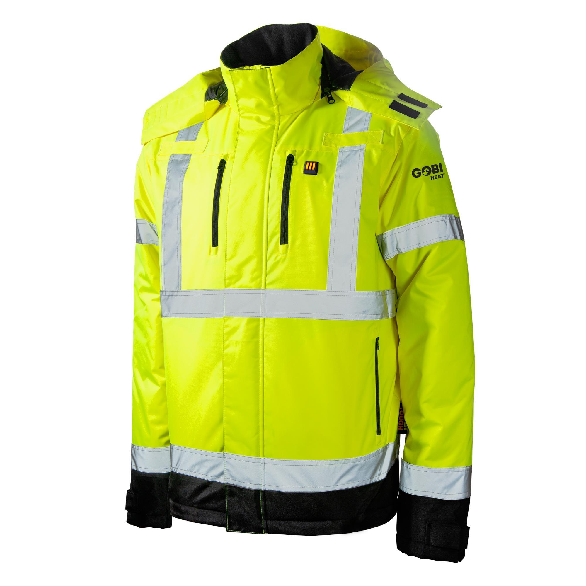 Chamarra de hombre con capucha y calefacción aislada de peso medio en amarillo, talla mediana.