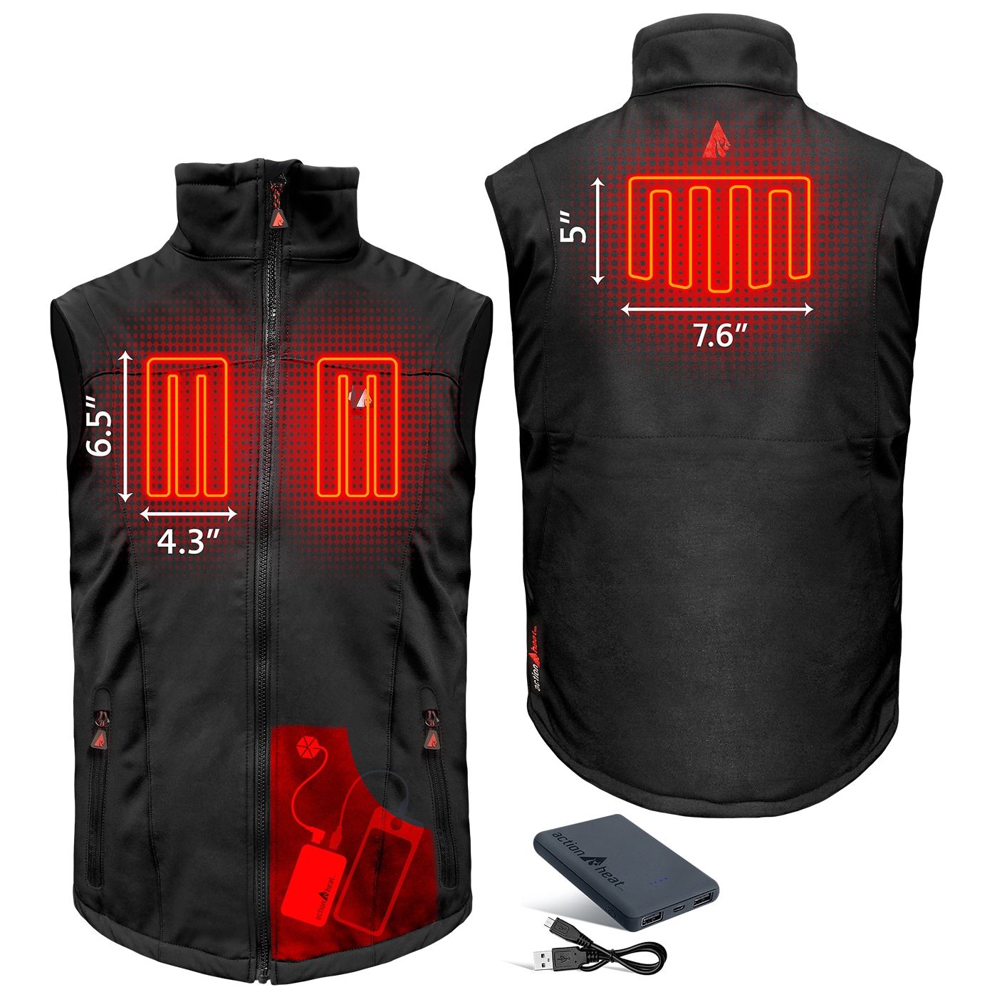 Chaleco térmico de poliéster negro para hombre de ActionHeat talla Mediana AH-VST-5V-01-M.