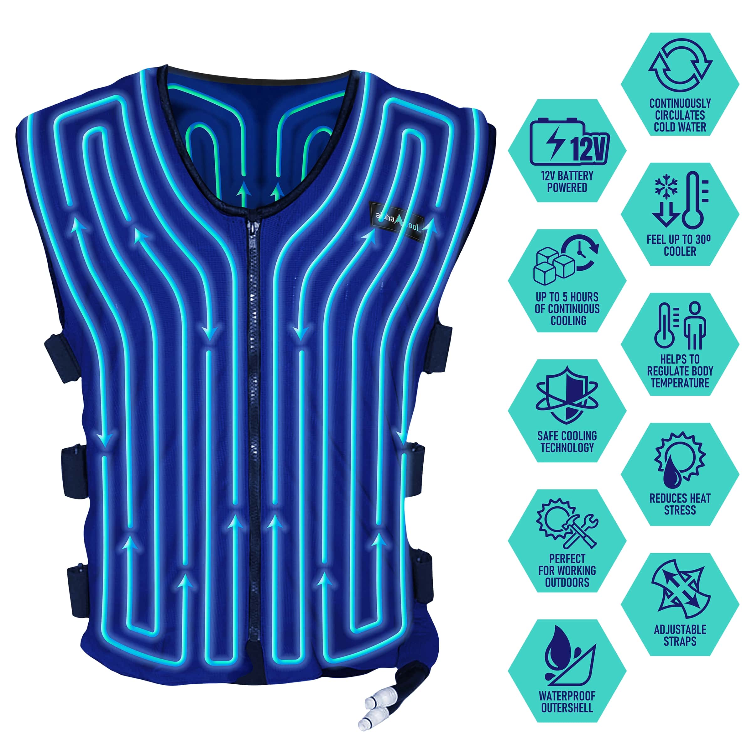 Chaleco de enfriamiento de poliéster azul para adulto unisex AlphaCool M/L