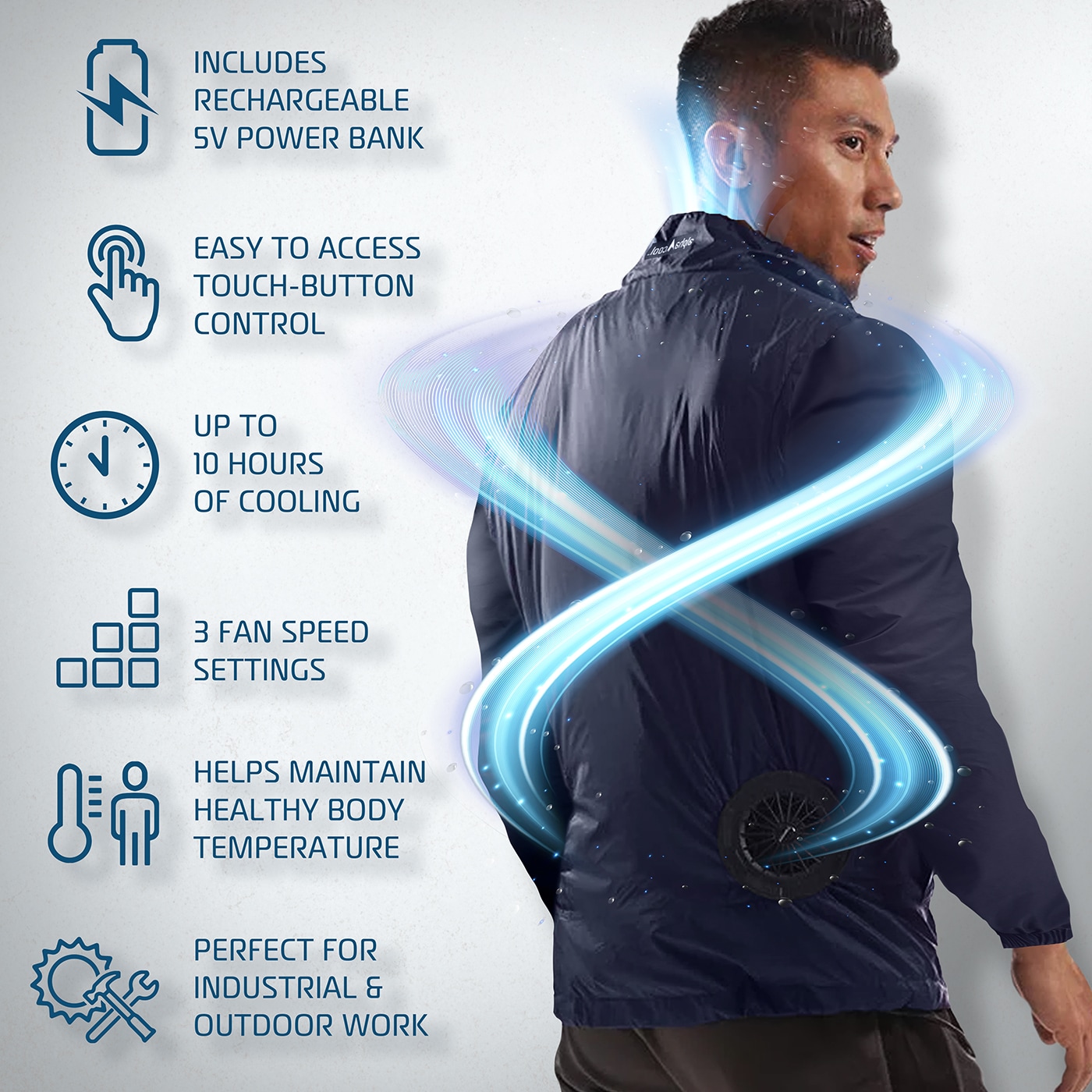Chamarra tipo bomber liviana color azul marino unisex para adultos de AlphaCool (2XL) con batería y cargador incluidos AC-FJ-5V-N-XXL